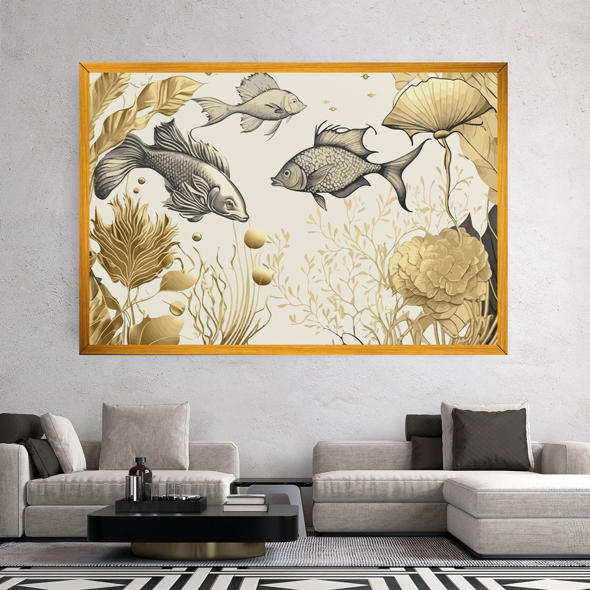 Grey Gold Fish mockup 2
