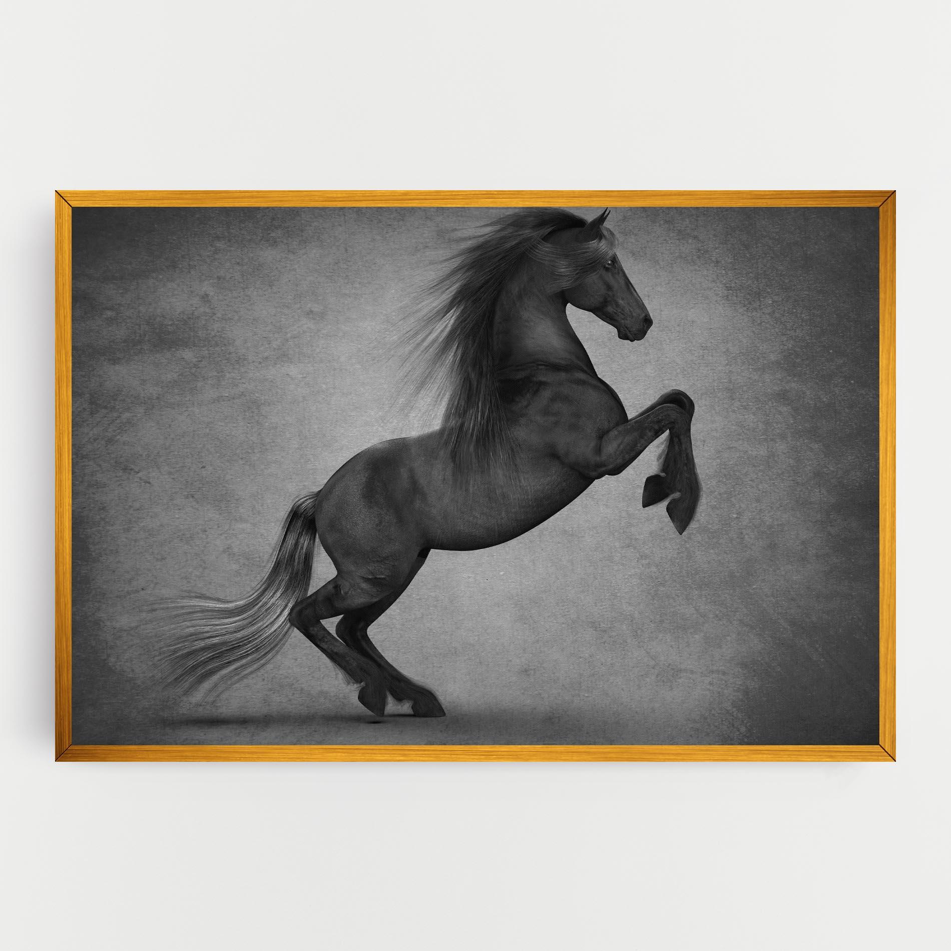Картина на платно Black Horse Jumping mockup 0