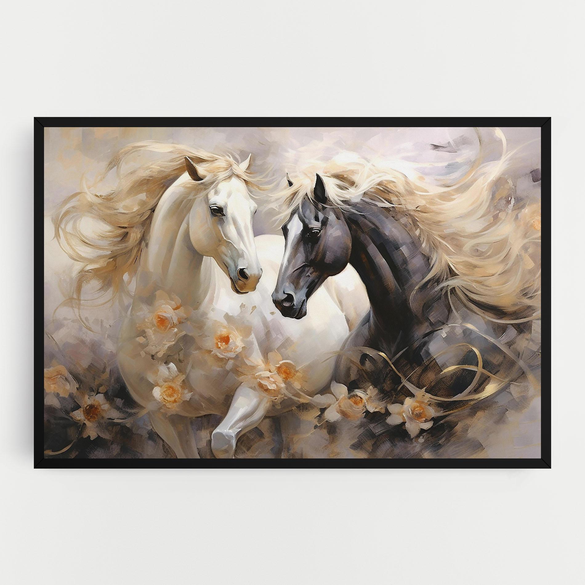 Картина на платно Black And White Horses mockup 0