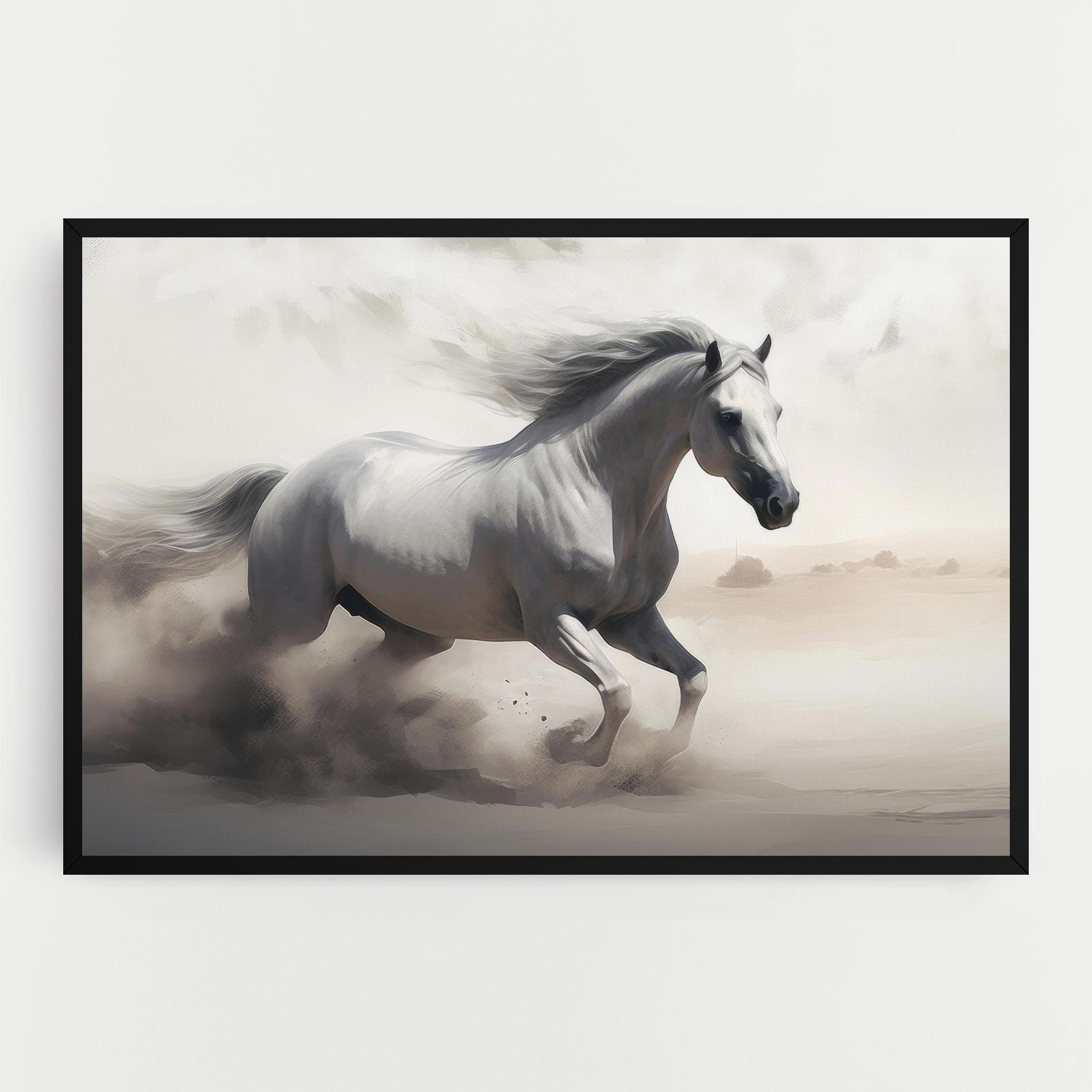 Картина на платно Light Grey Horse Galloping mockup 0