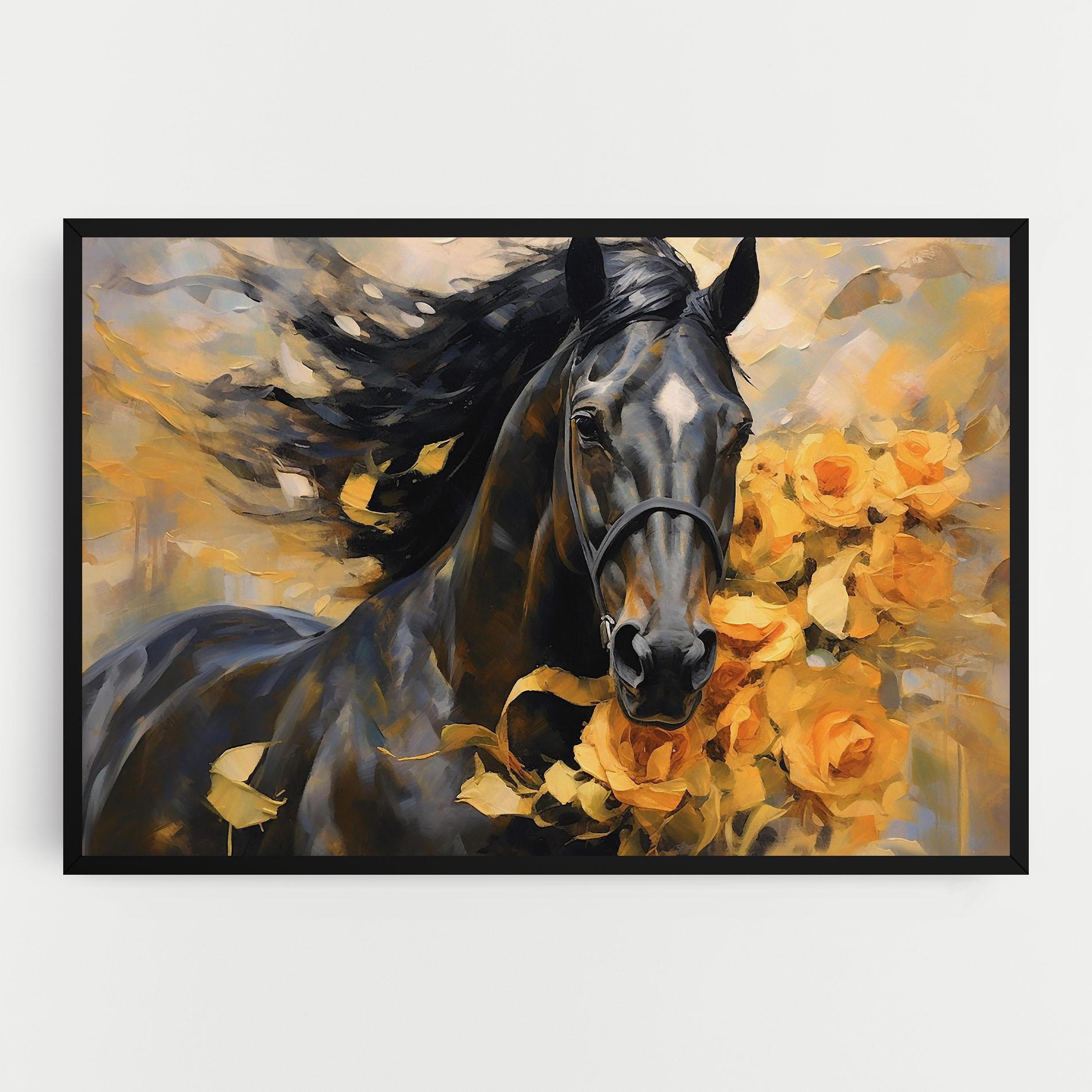 Картина на платно Yellow Roses Horse mockup 0
