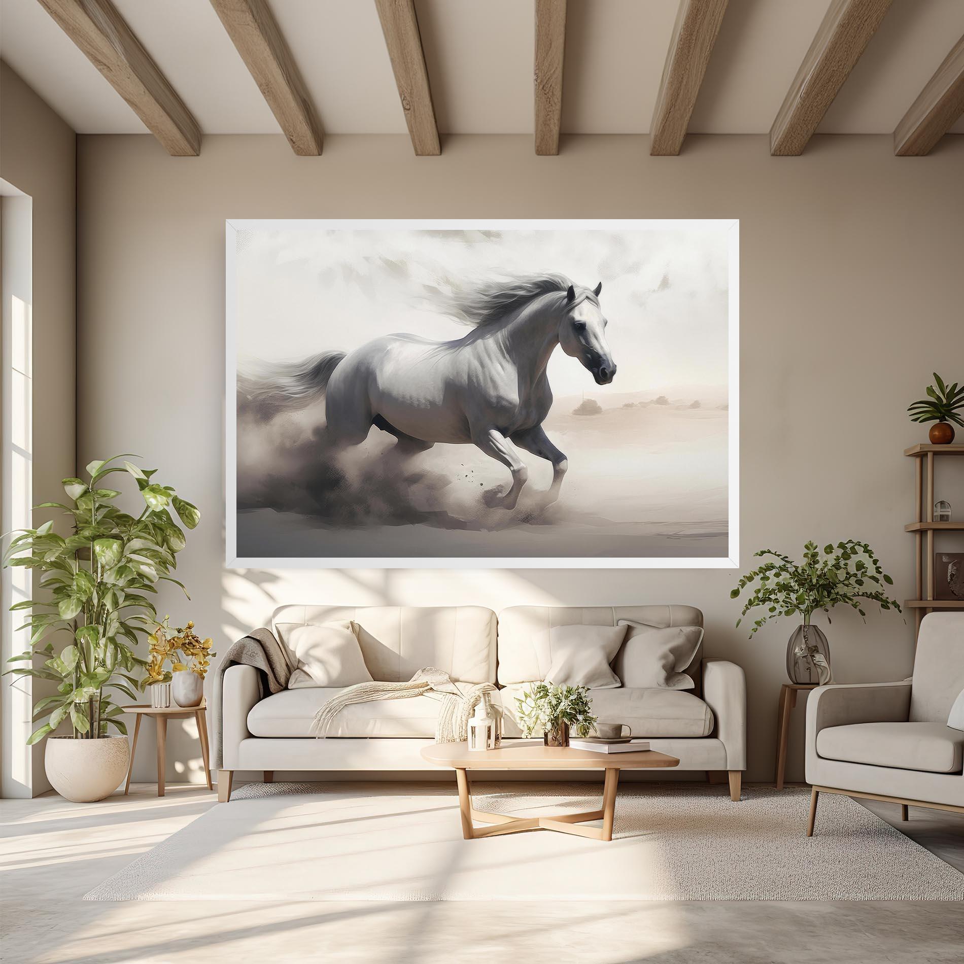 Картина на платно Light Grey Horse Galloping mockup 6