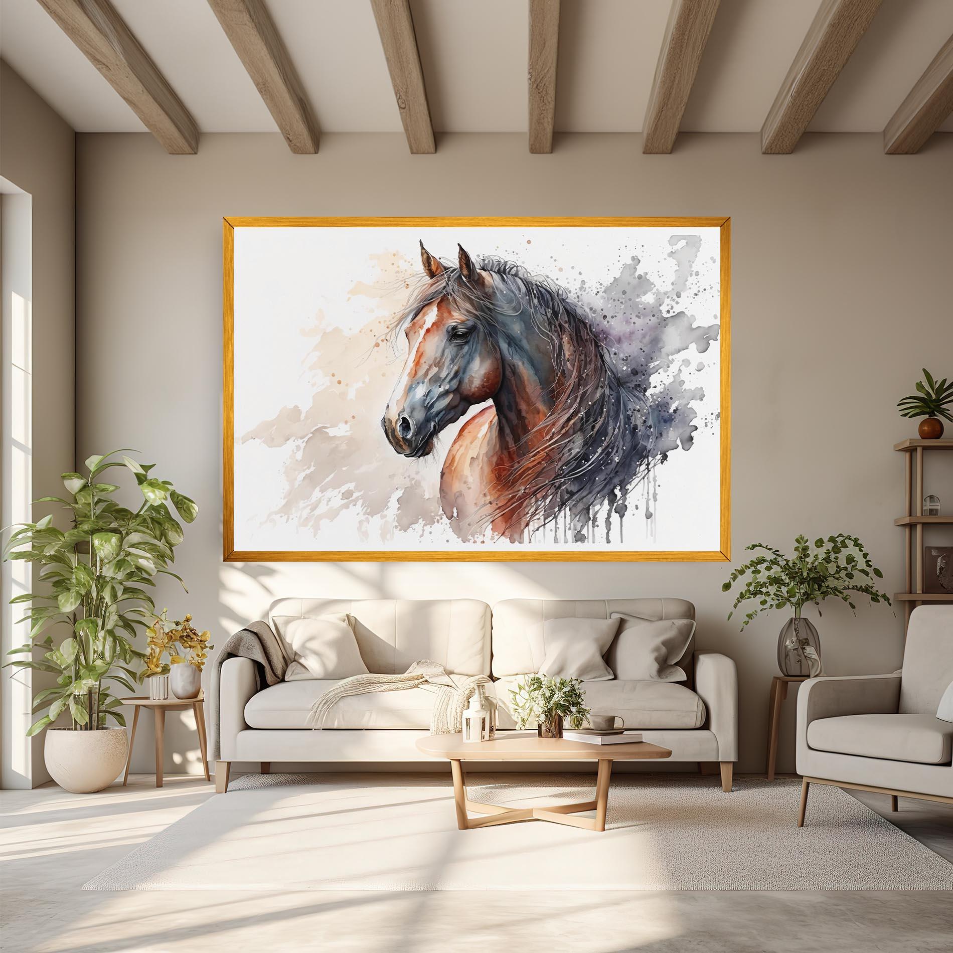 Картина на платно Black Brown Horse Painting mockup 6