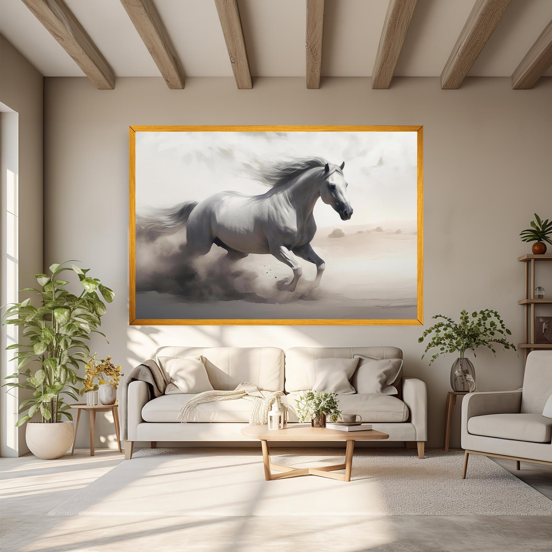 Картина на платно Light Grey Horse Galloping mockup 6