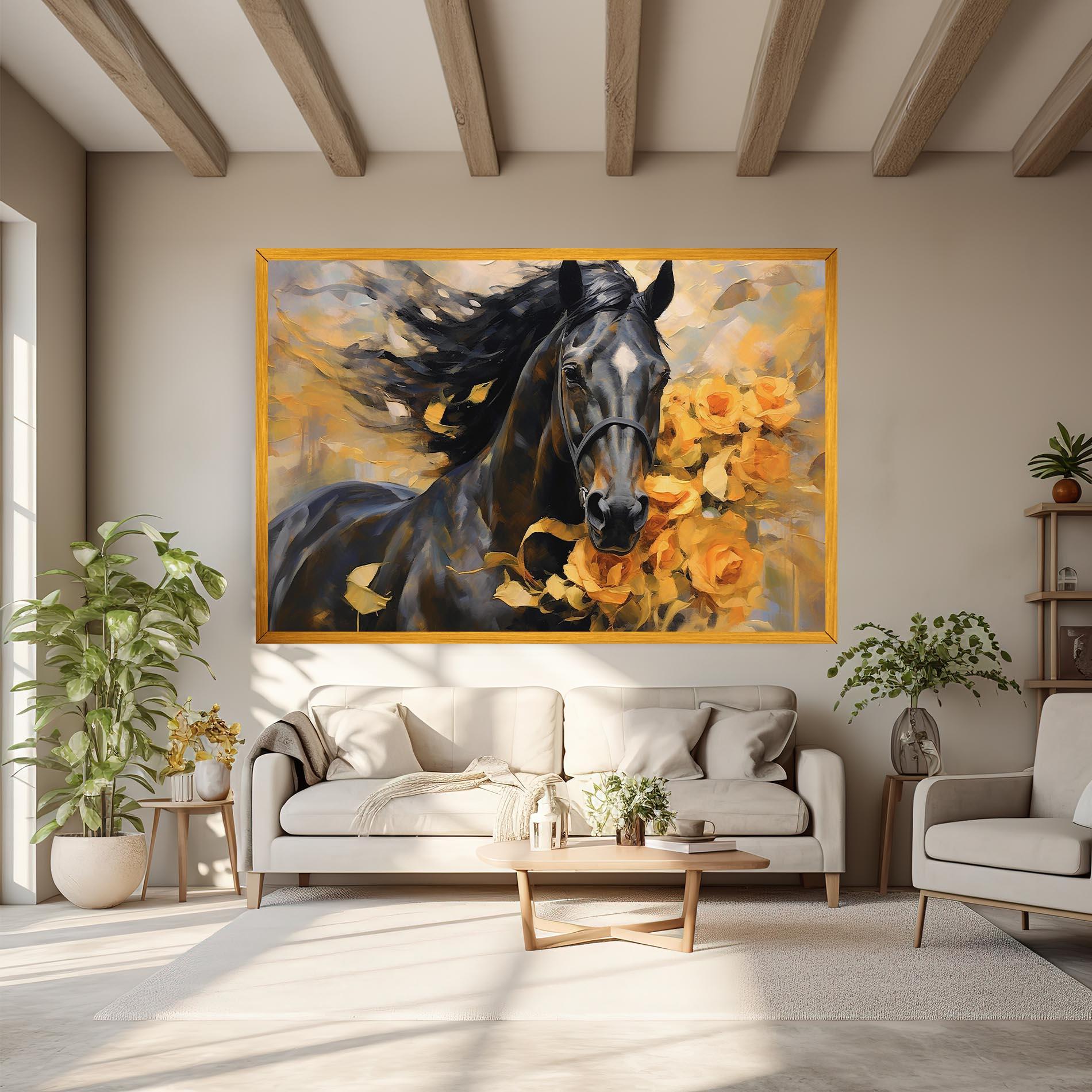 Картина на платно Yellow Roses Horse mockup 6