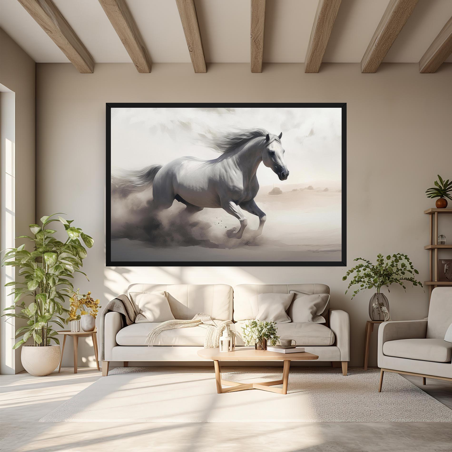 Картина на платно Light Grey Horse Galloping mockup 6