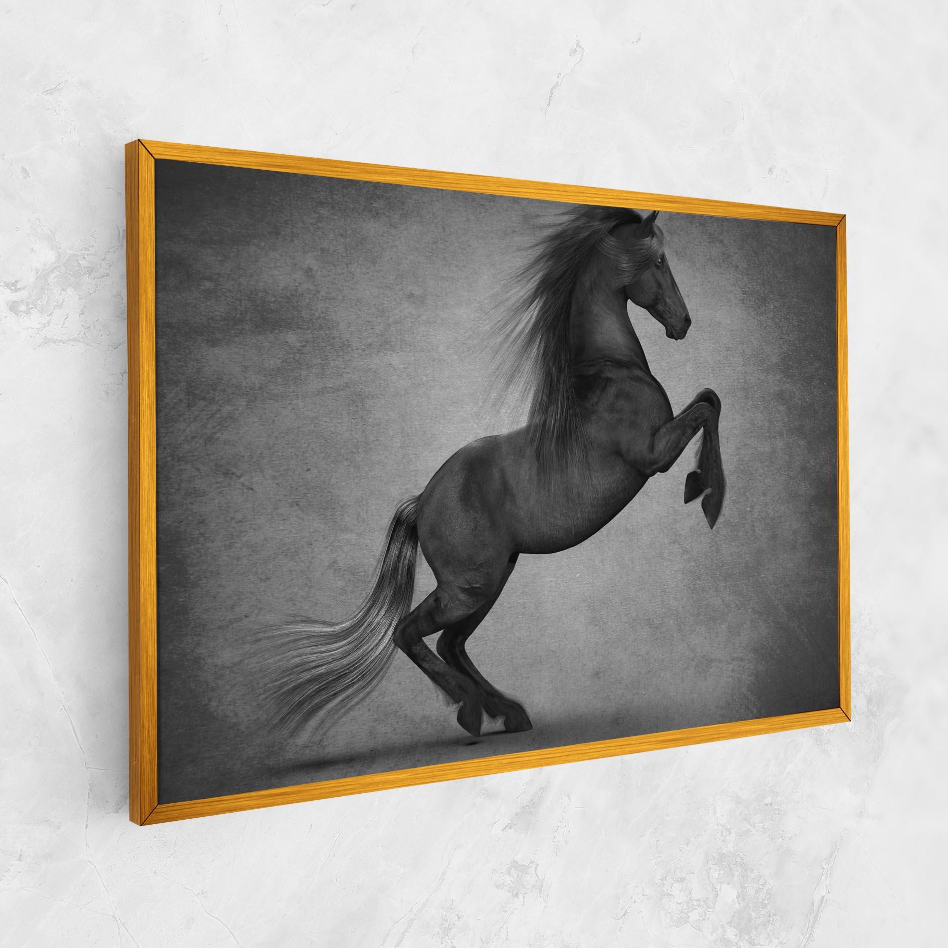 Картина на платно Black Horse Jumping mockup 1