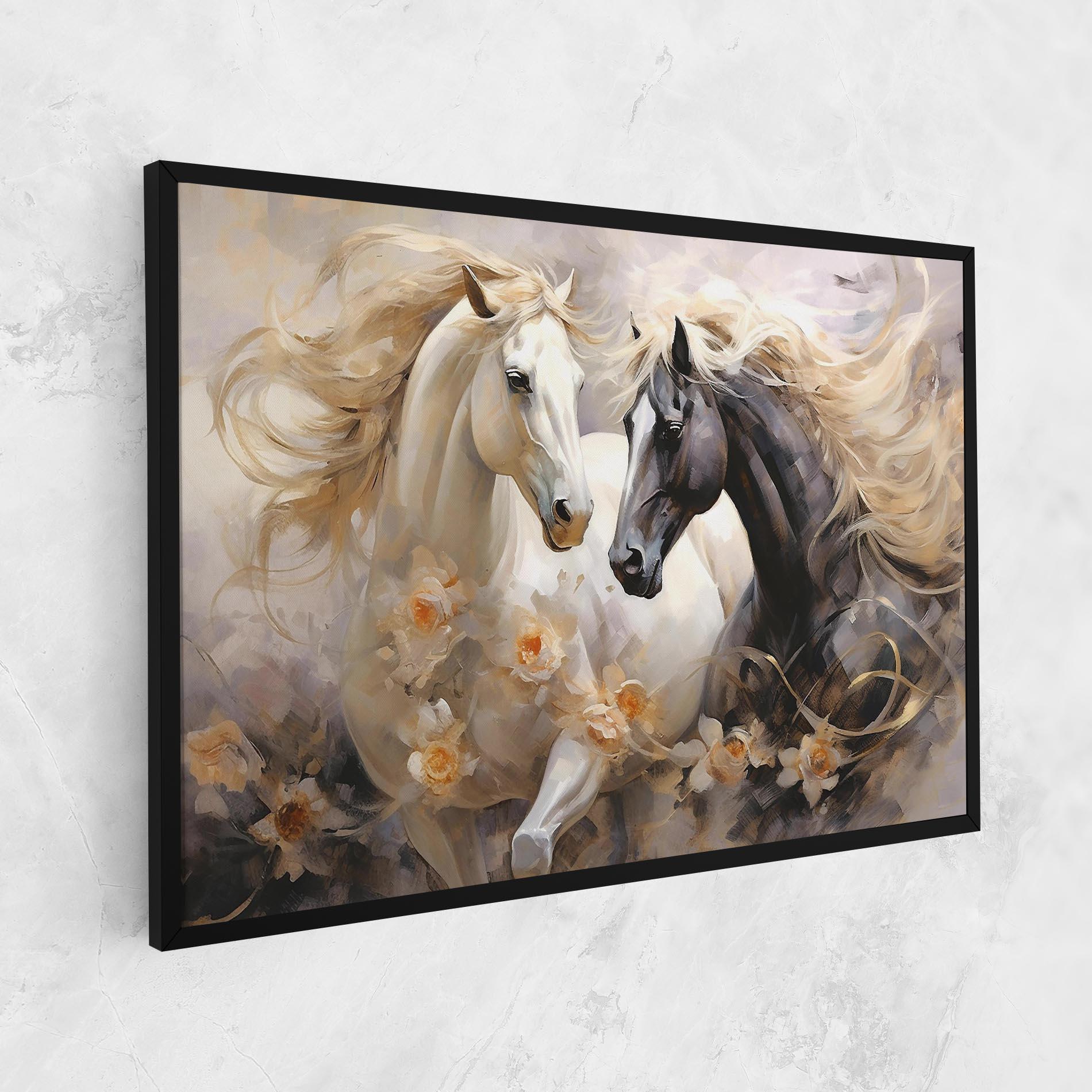 Картина на платно Black And White Horses mockup 1