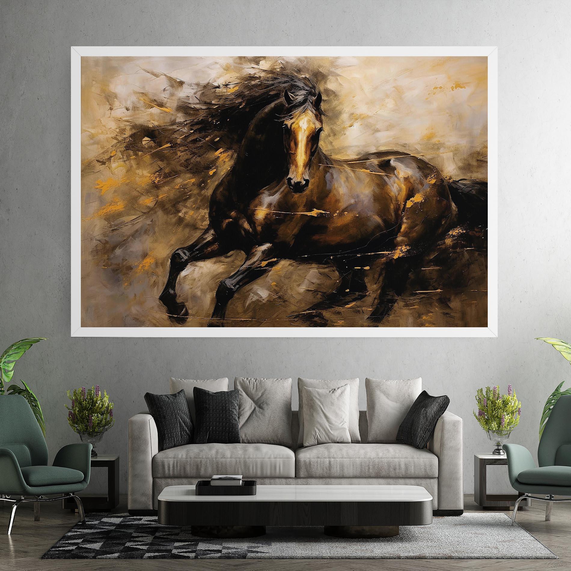 Картина на платно Gold Brown Horse mockup 7