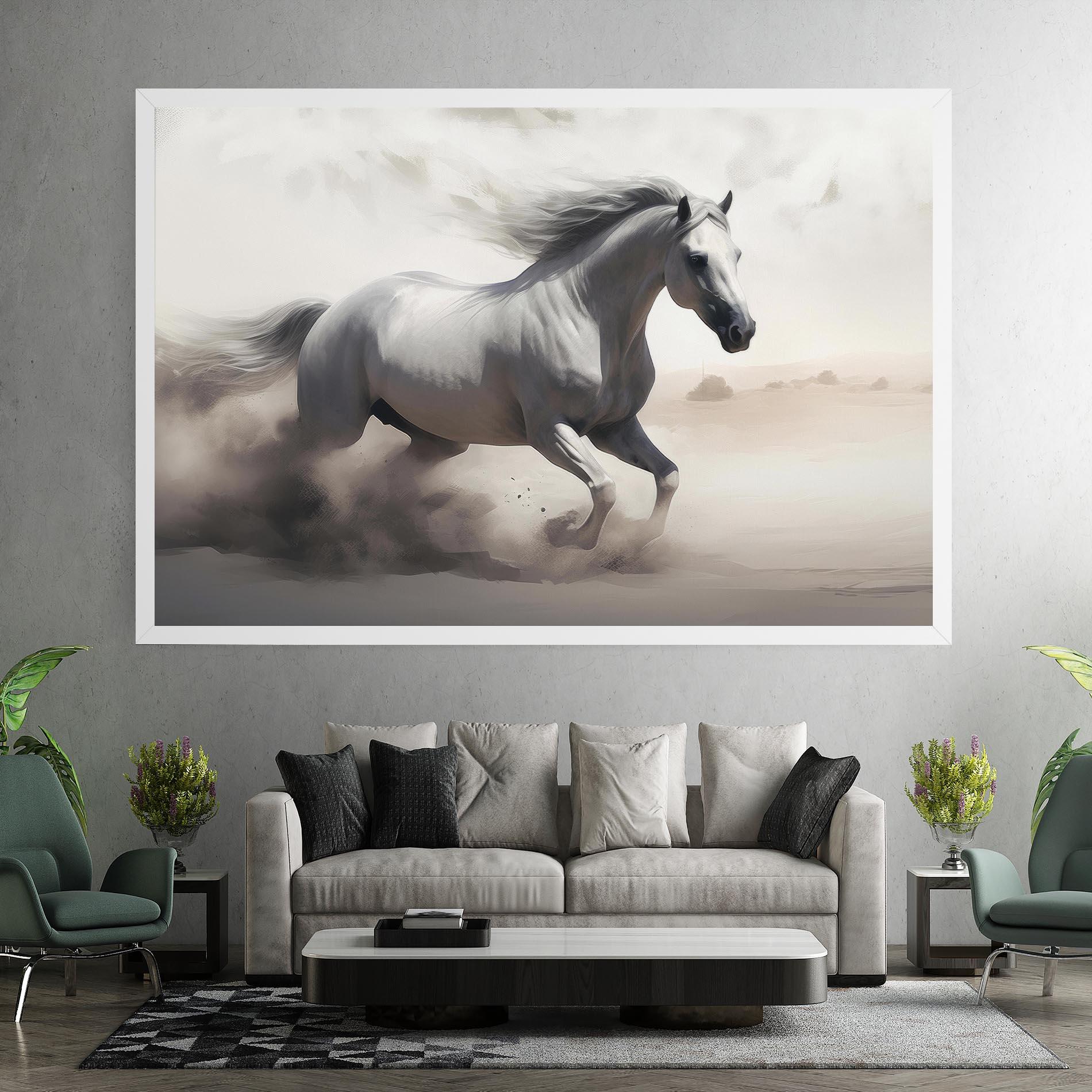 Картина на платно Light Grey Horse Galloping mockup 7