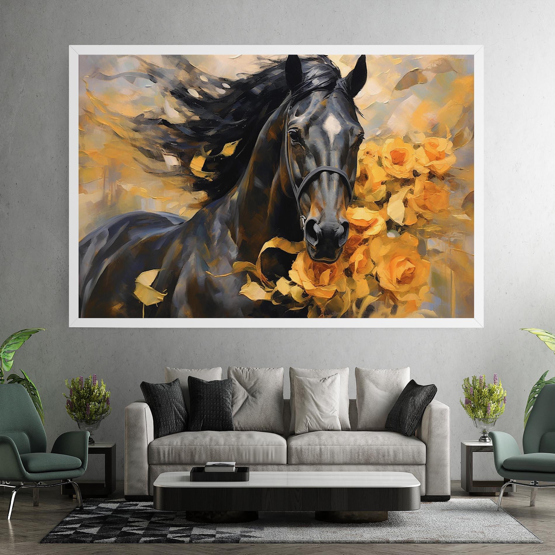 Картина на платно Yellow Roses Horse mockup 7