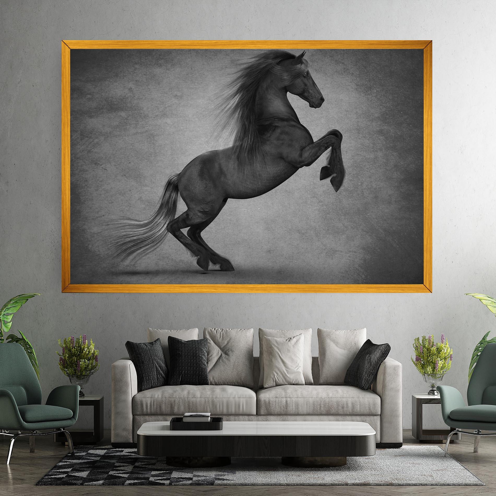 Картина на платно Black Horse Jumping mockup 7