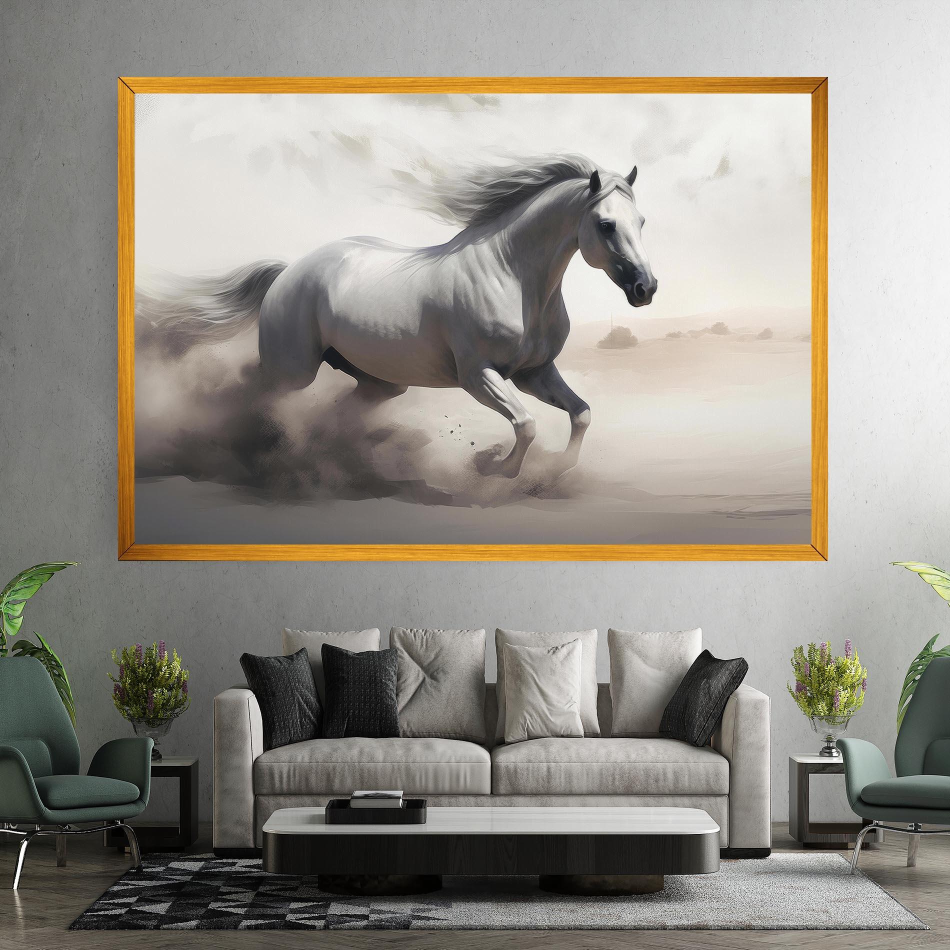 Картина на платно Light Grey Horse Galloping mockup 7