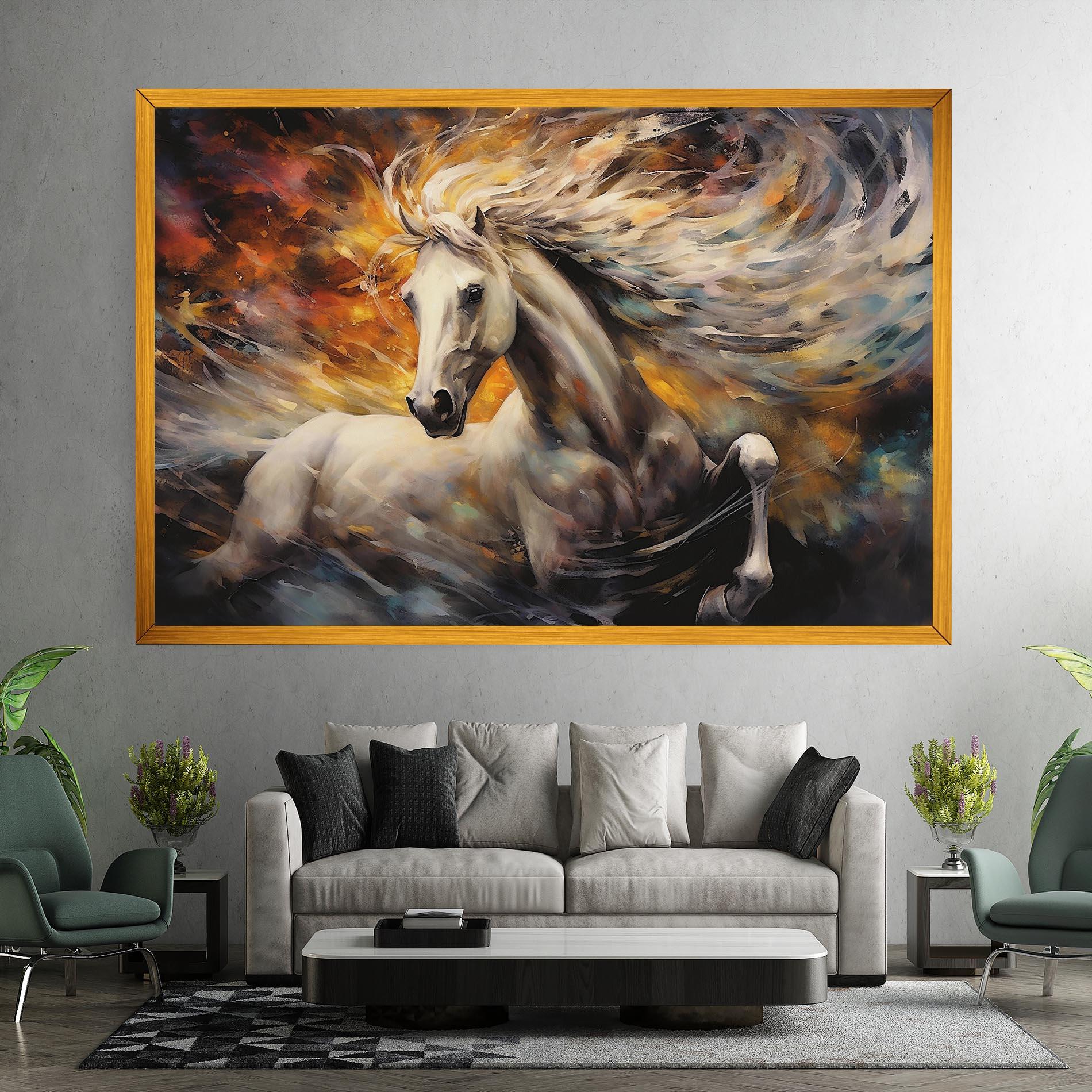 Картина на платно White Horse Painting mockup 7