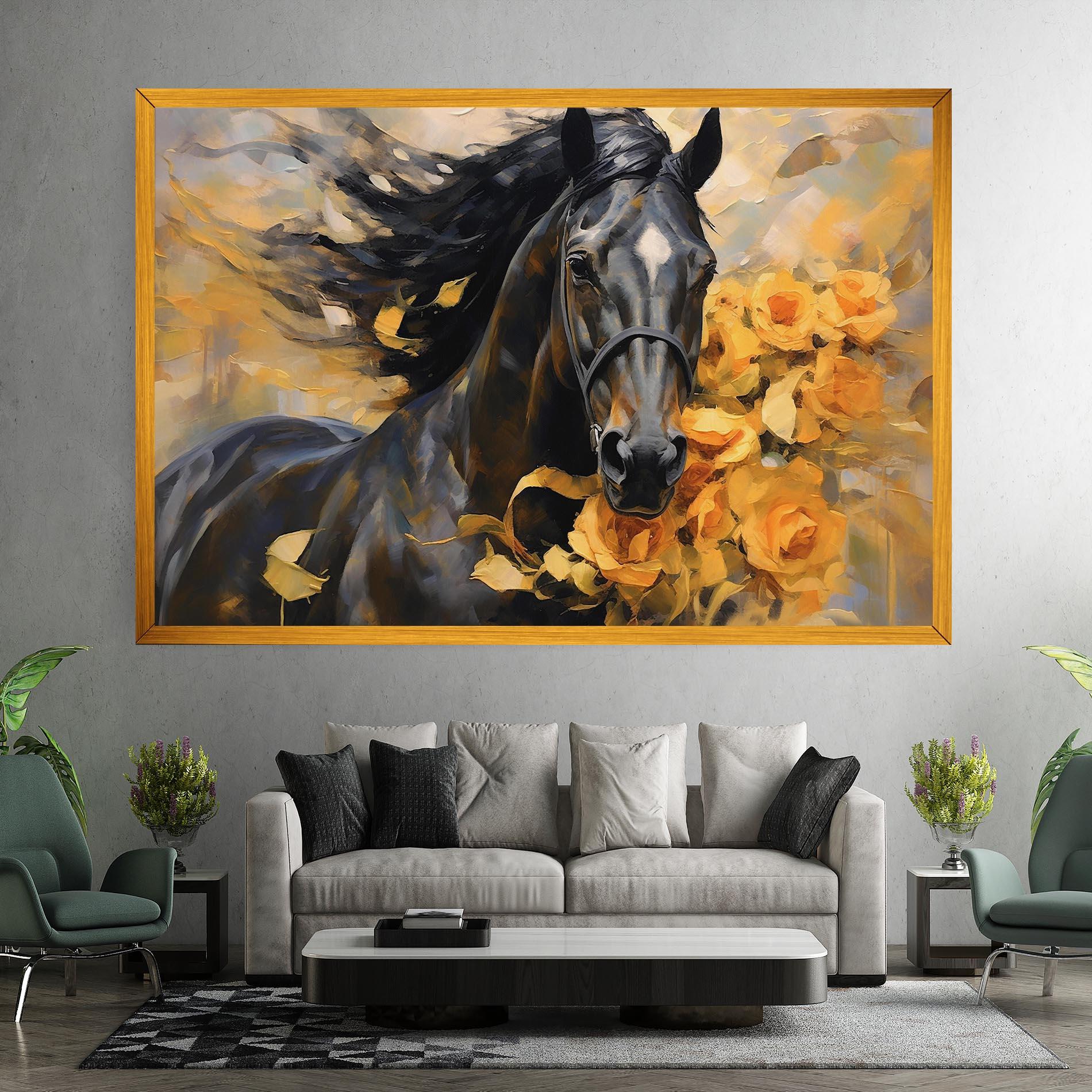 Картина на платно Yellow Roses Horse mockup 7