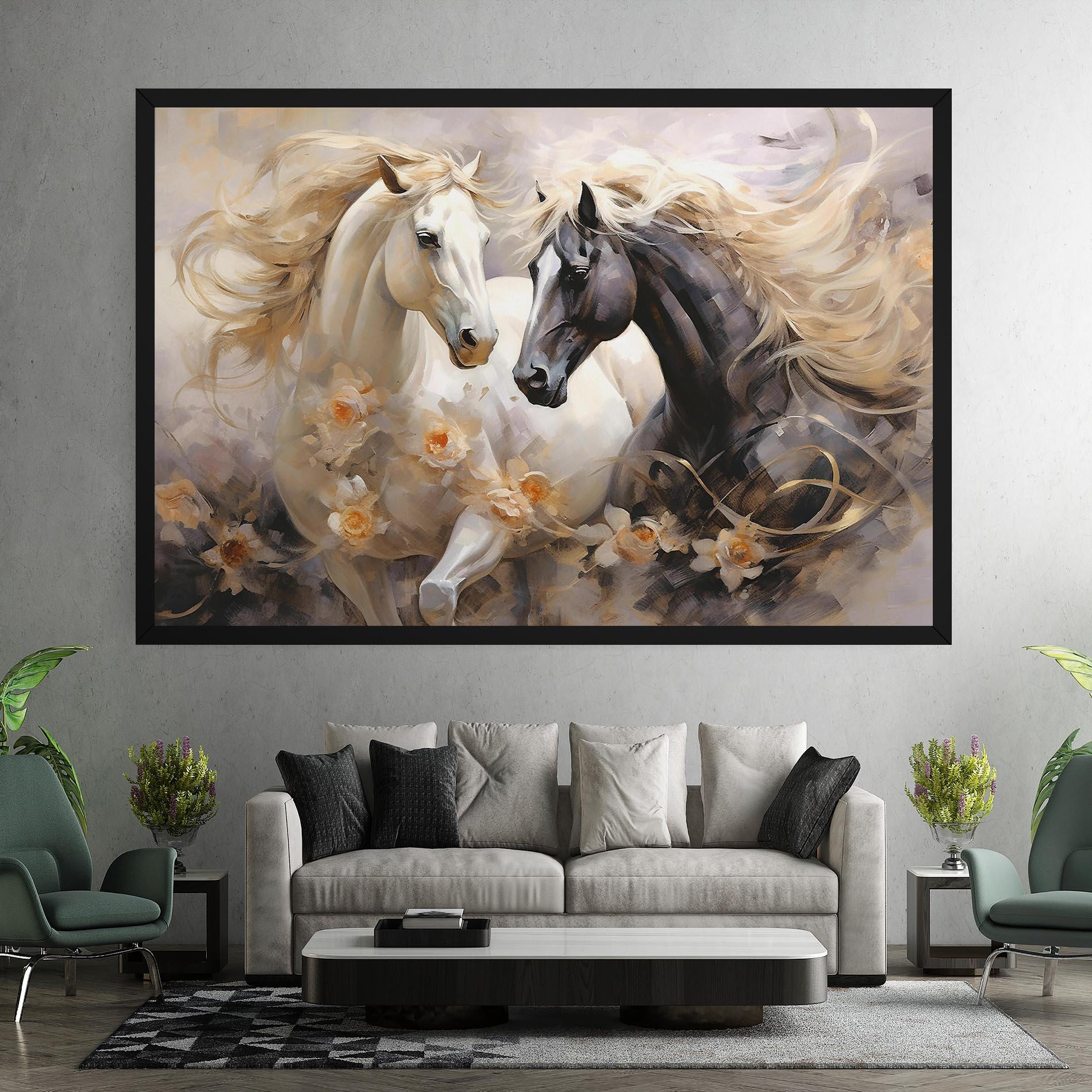 Картина на платно Black And White Horses mockup 7