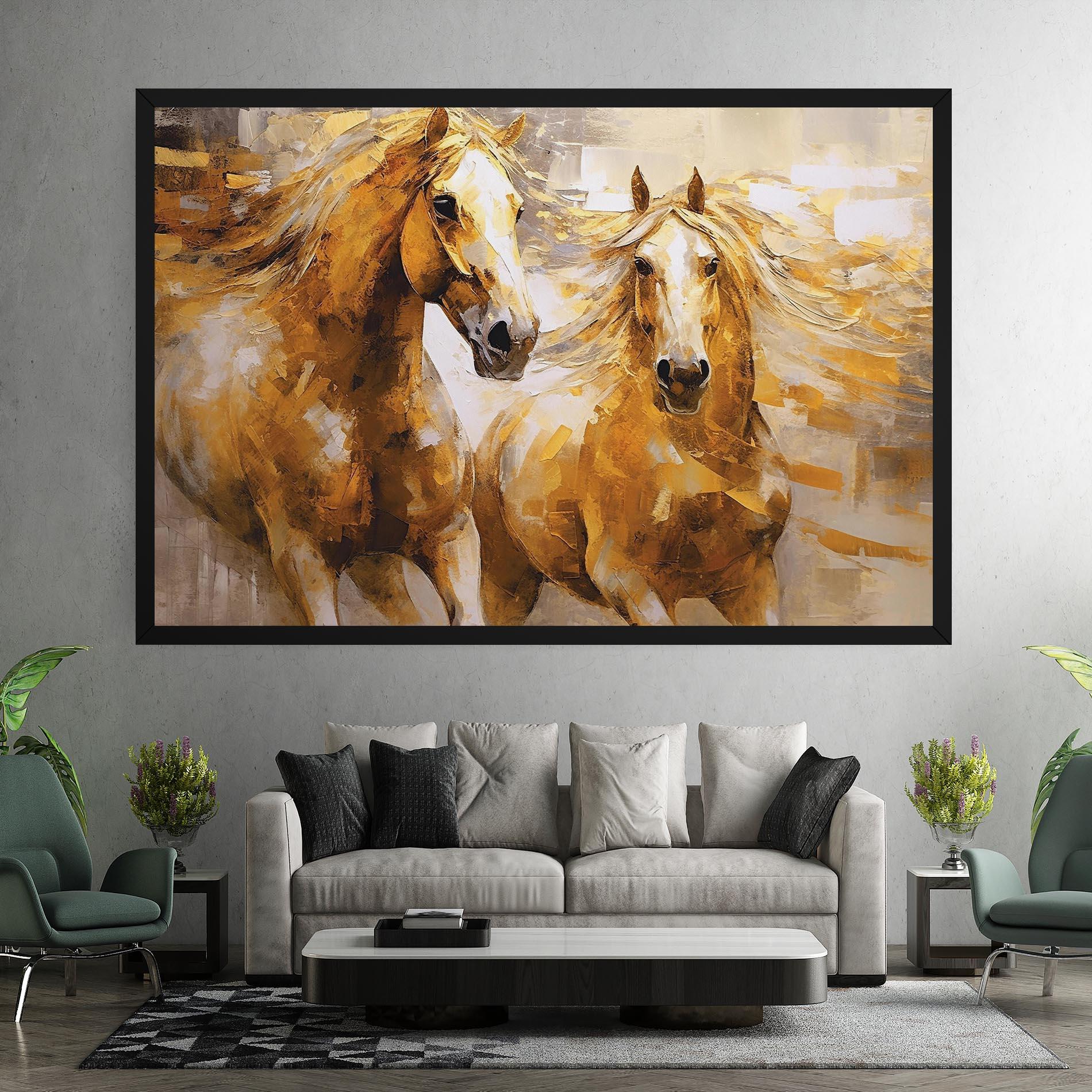 Картина на платно Golden Brown Horses mockup 7