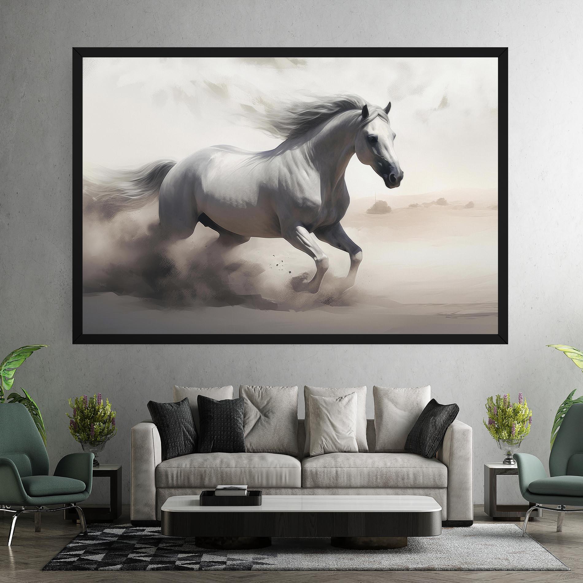 Картина на платно Light Grey Horse Galloping mockup 7