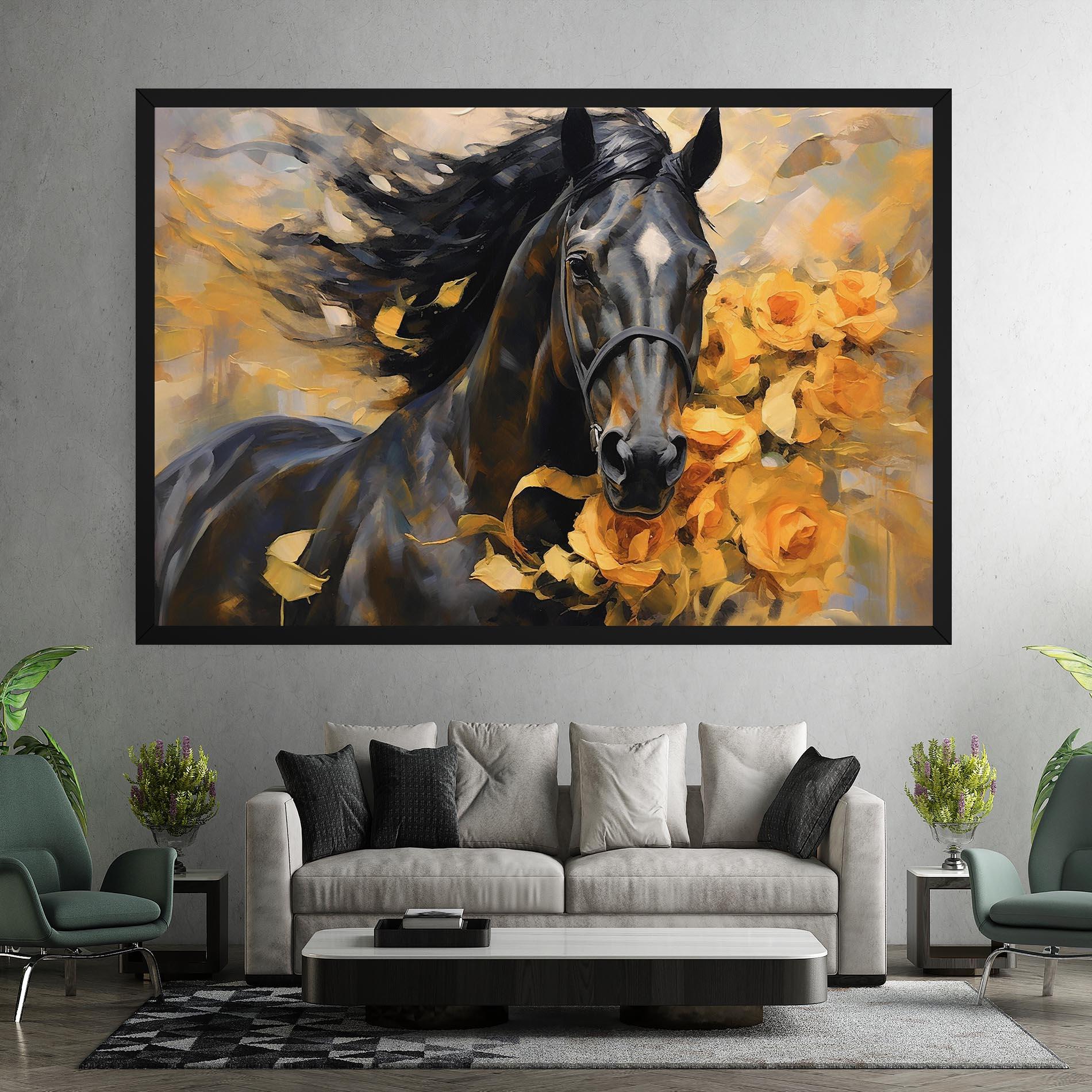 Картина на платно Yellow Roses Horse mockup 7