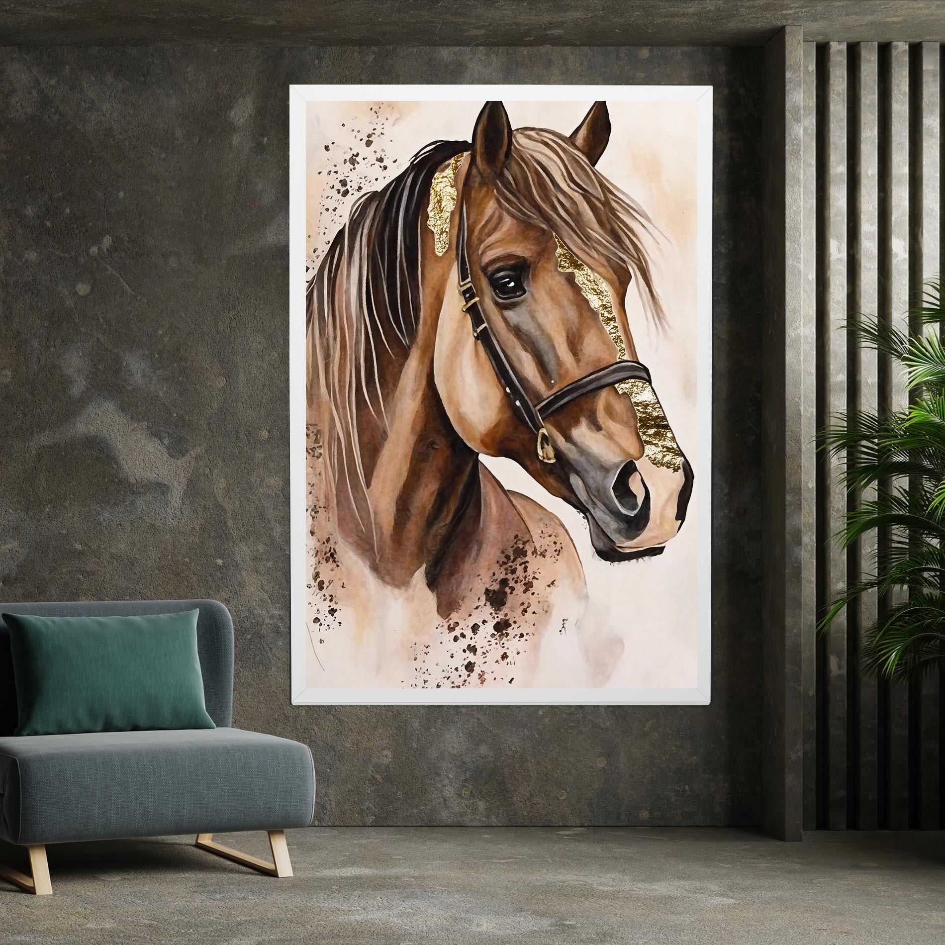 Картина на платно Gold Horse Painting mockup 7