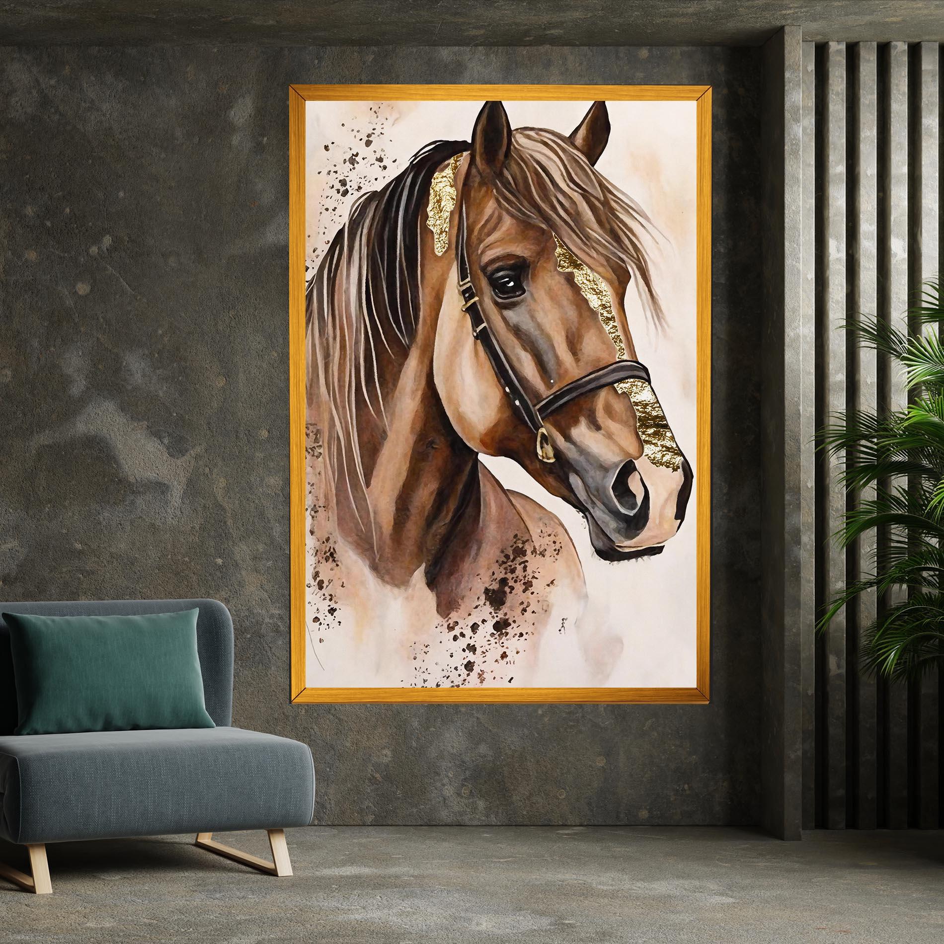Картина на платно Gold Horse Painting mockup 7