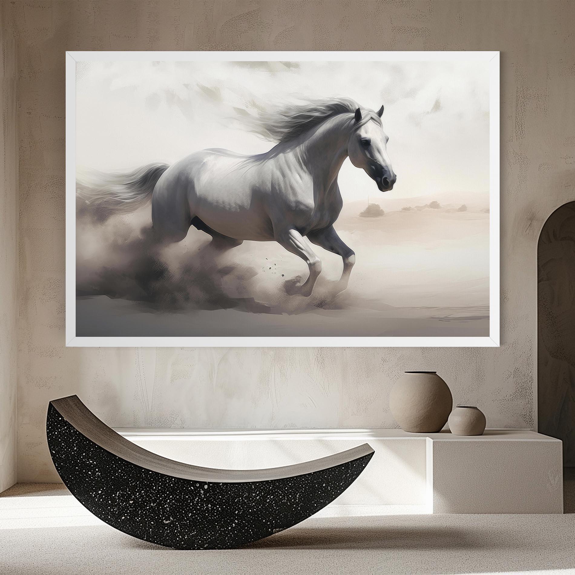 Картина на платно Light Grey Horse Galloping mockup 8