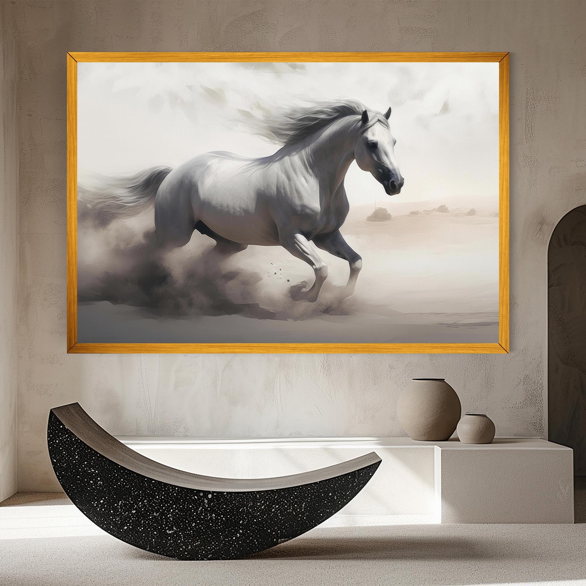Картина на платно Light Grey Horse Galloping mockup 8