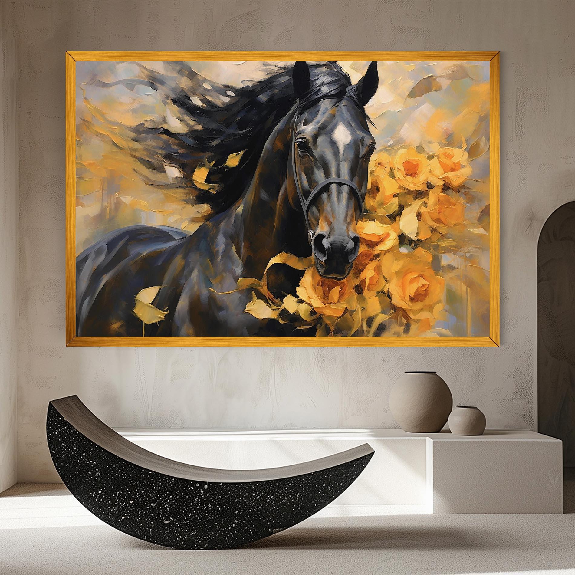 Картина на платно Yellow Roses Horse mockup 8