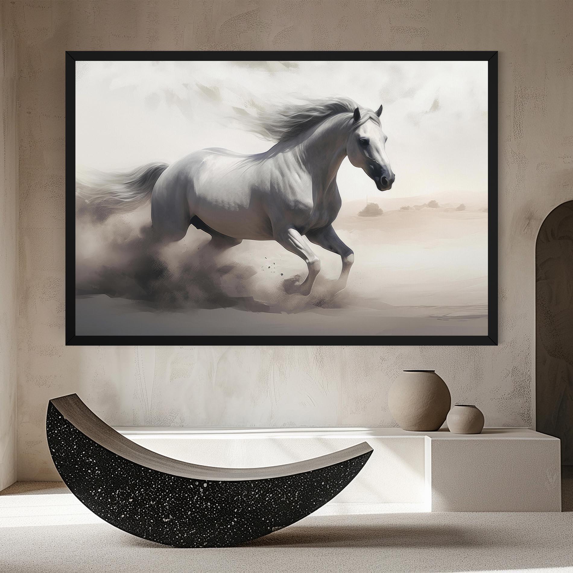 Картина на платно Light Grey Horse Galloping mockup 8