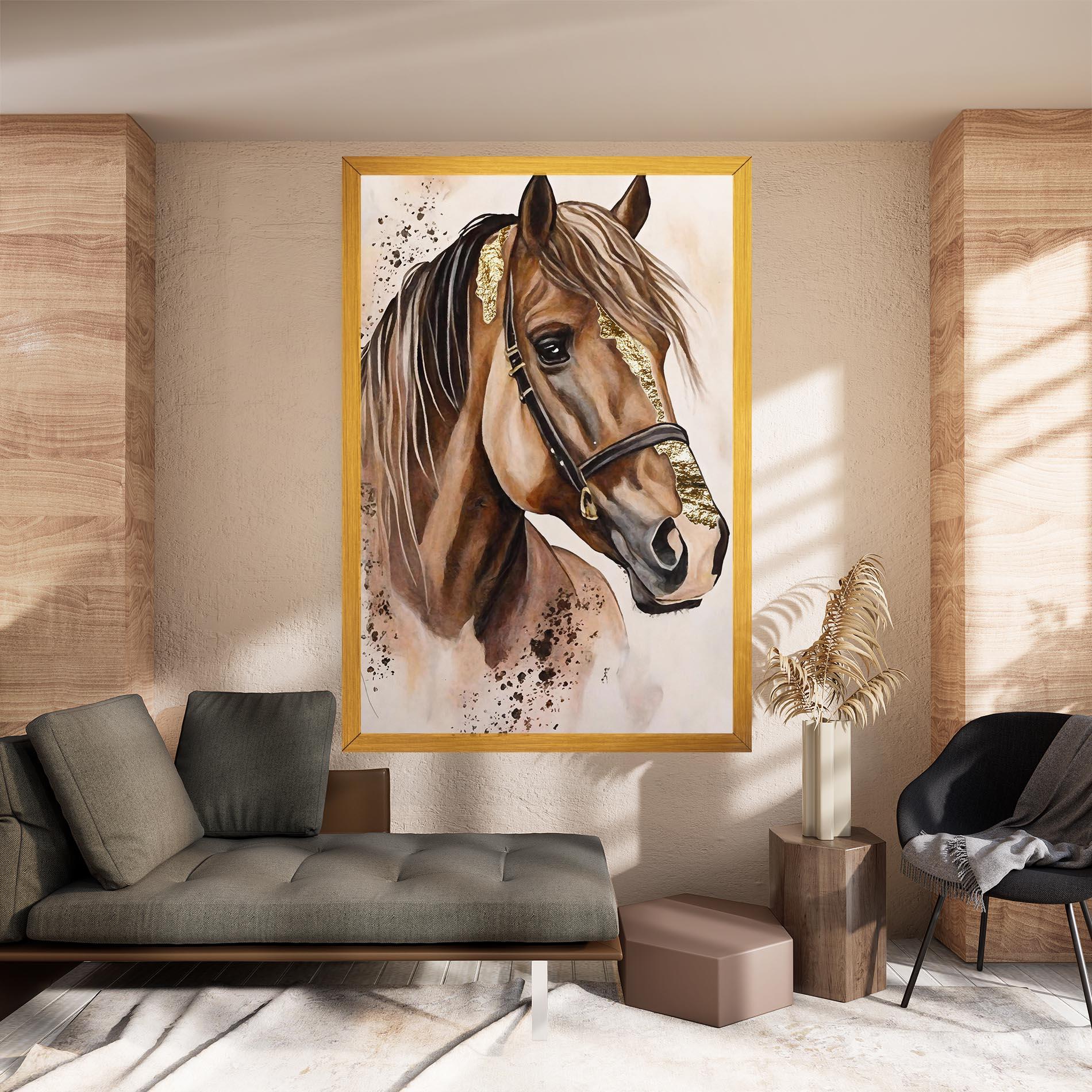 Картина на платно Gold Horse Painting mockup 8