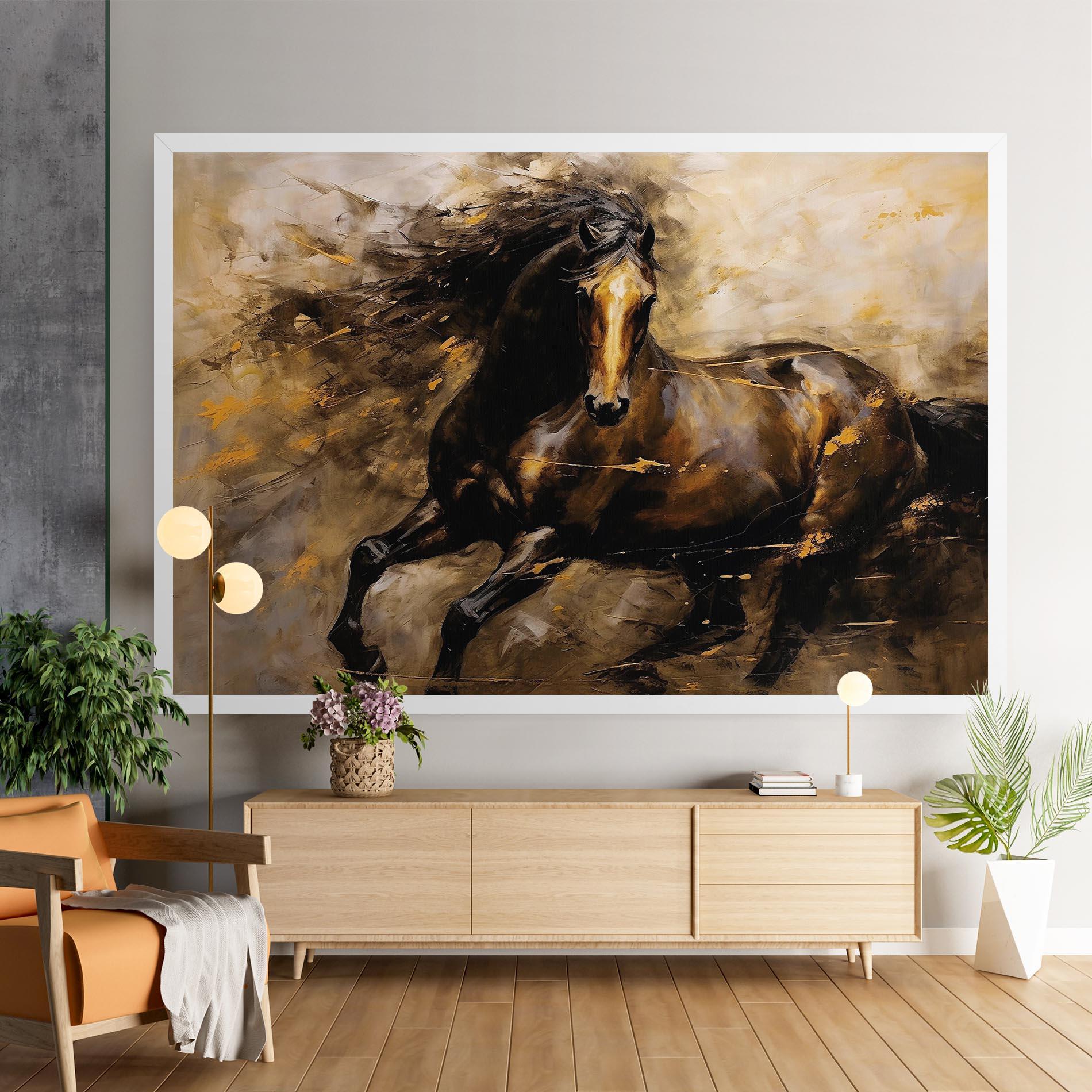 Картина на платно Gold Brown Horse mockup 9