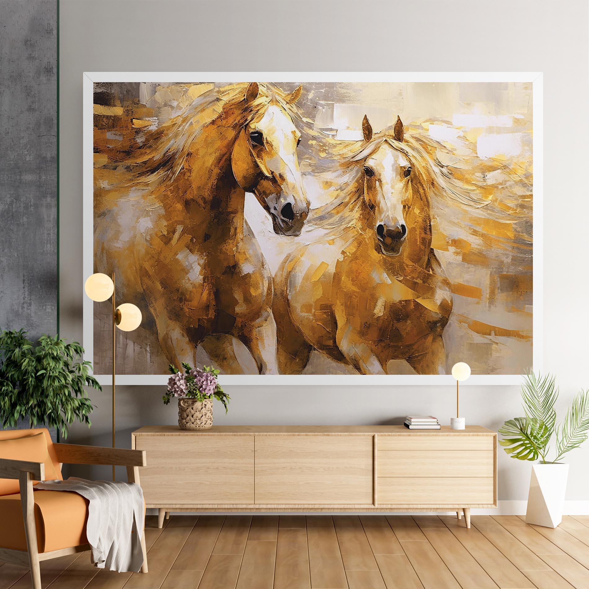 Картина на платно Golden Brown Horses mockup 9