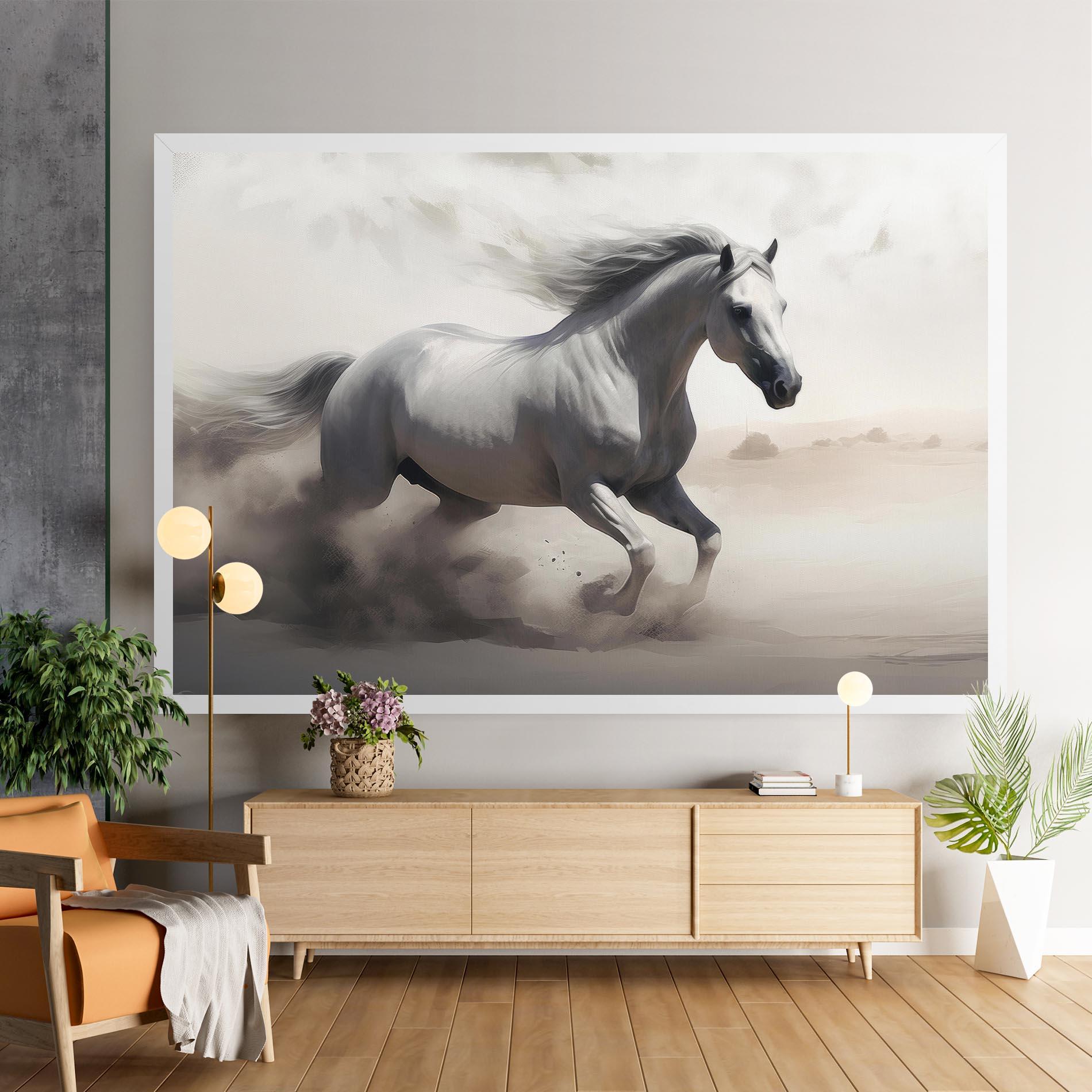 Картина на платно Light Grey Horse Galloping mockup 9