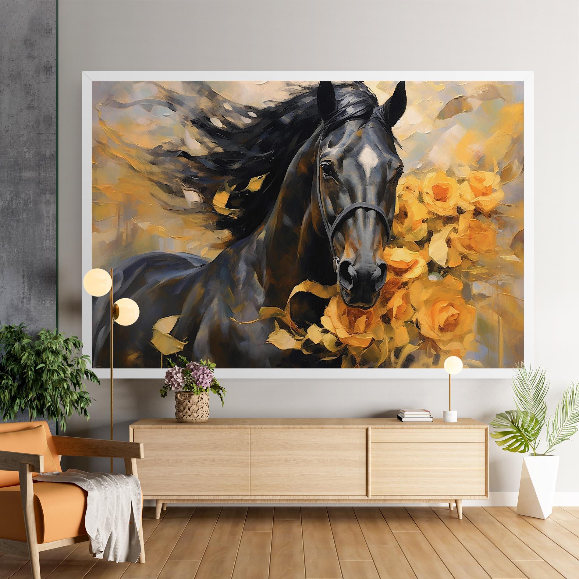 Картина на платно Yellow Roses Horse mockup 9