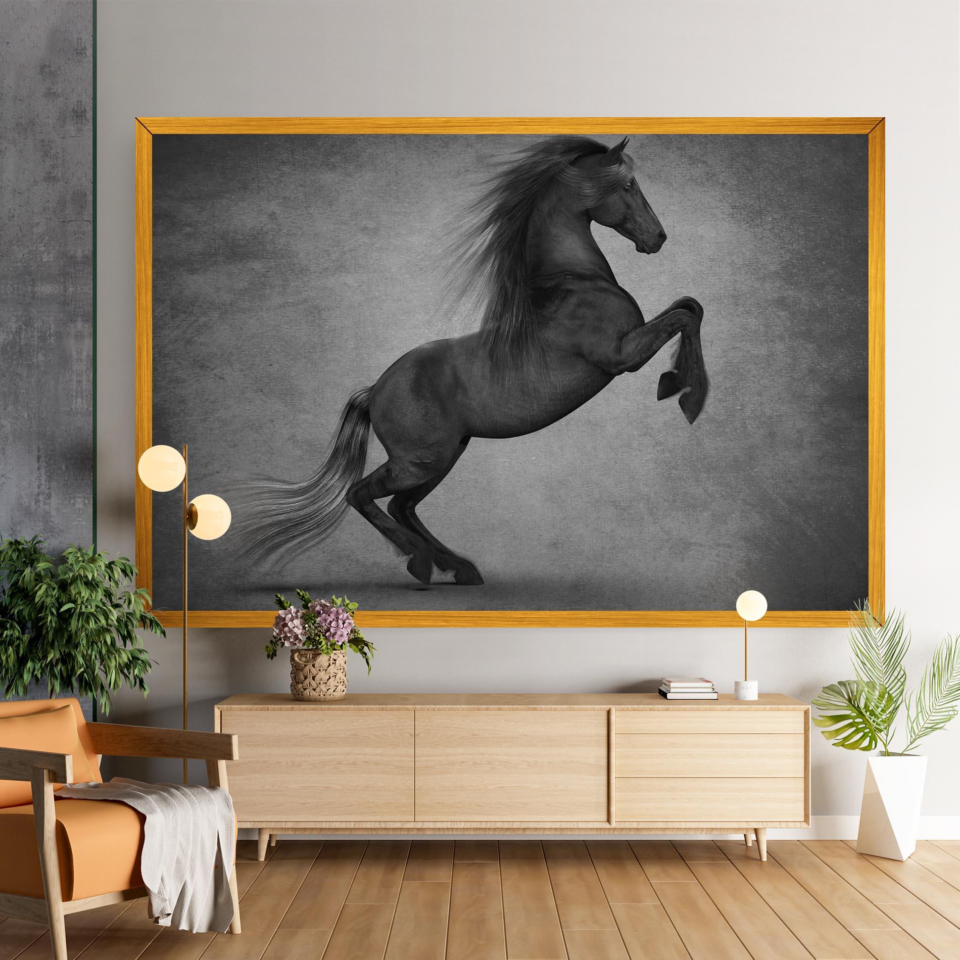 Картина на платно Black Horse Jumping mockup 9