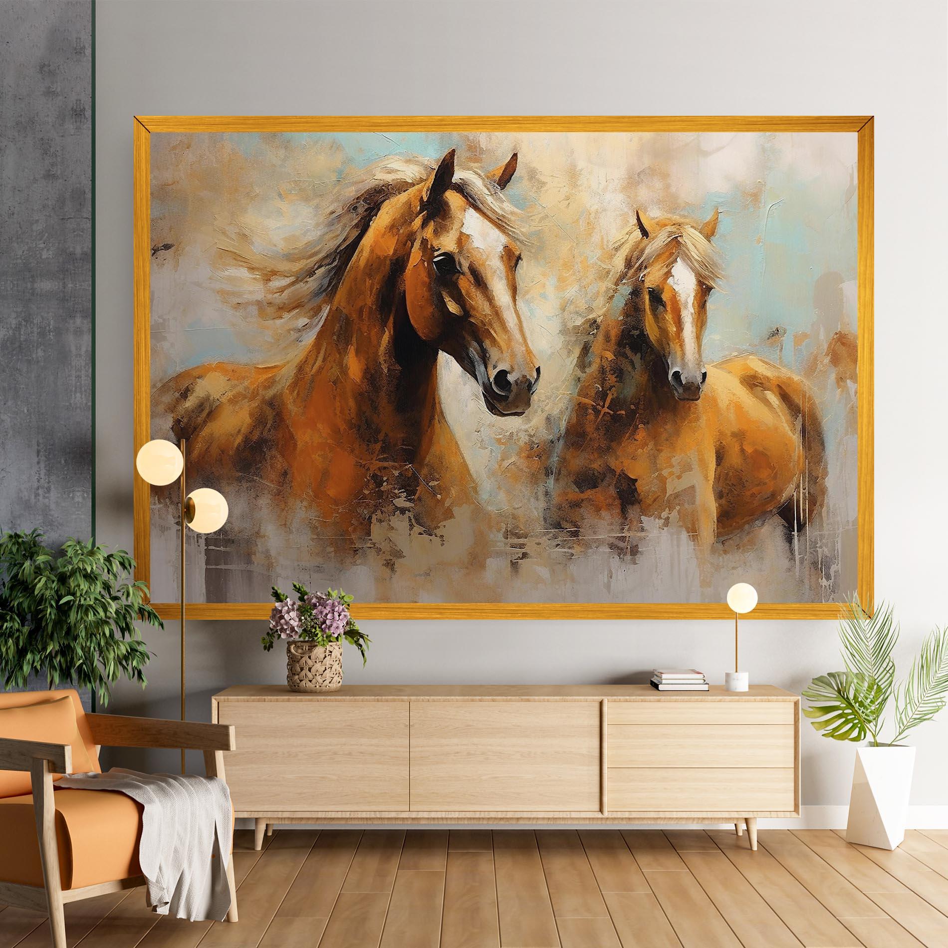 Картина на платно Brown Horses Staying mockup 9