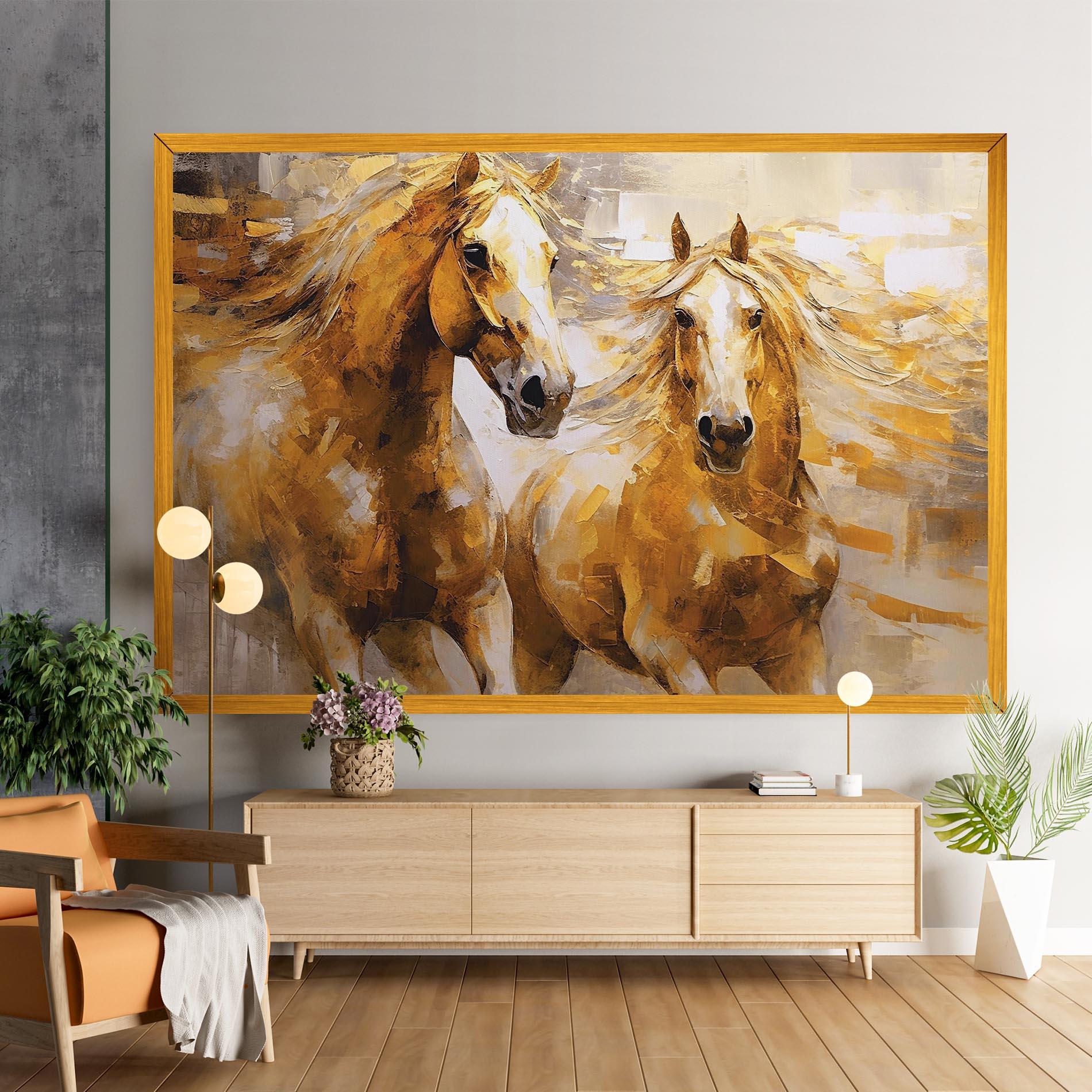 Картина на платно Golden Brown Horses mockup 9