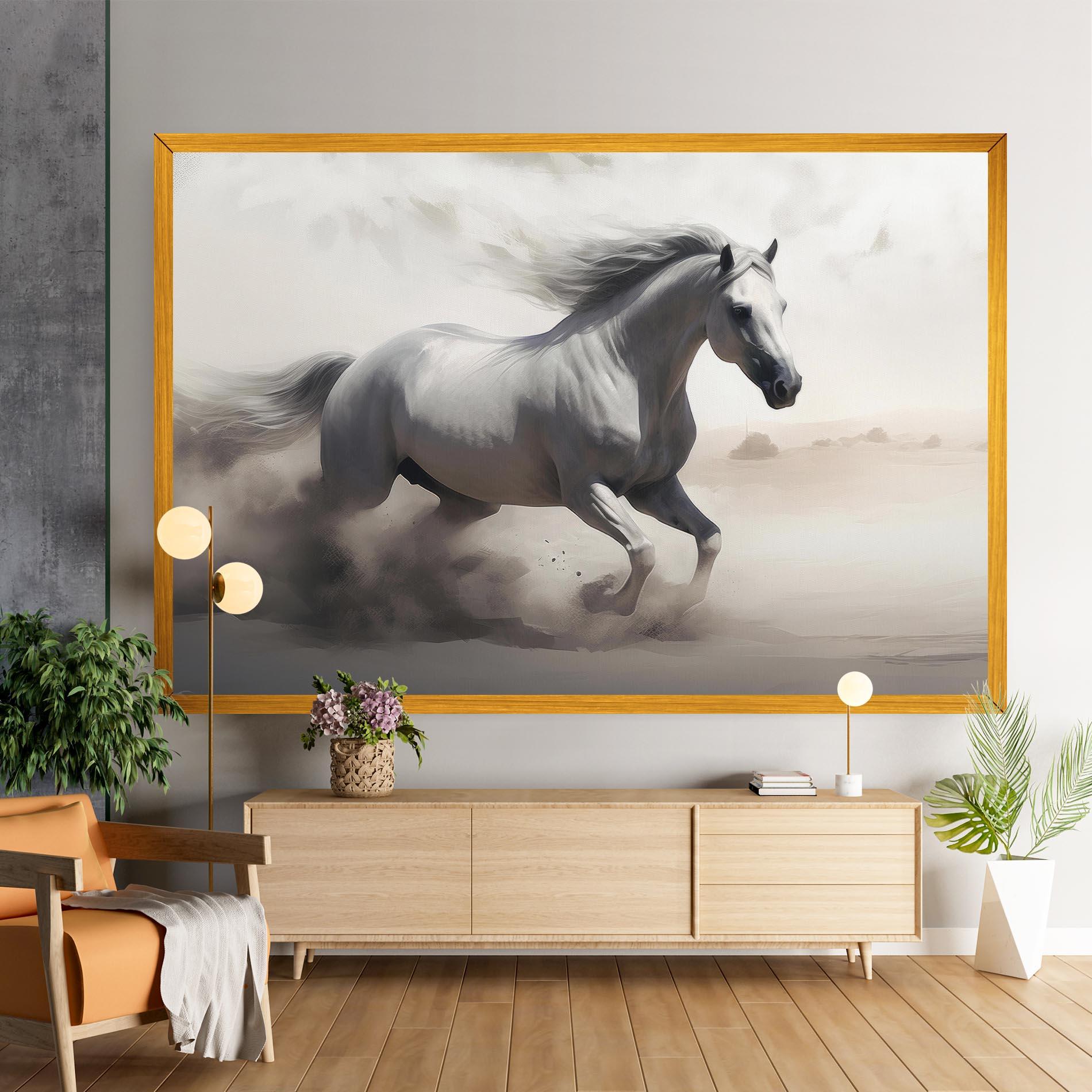 Картина на платно Light Grey Horse Galloping mockup 9