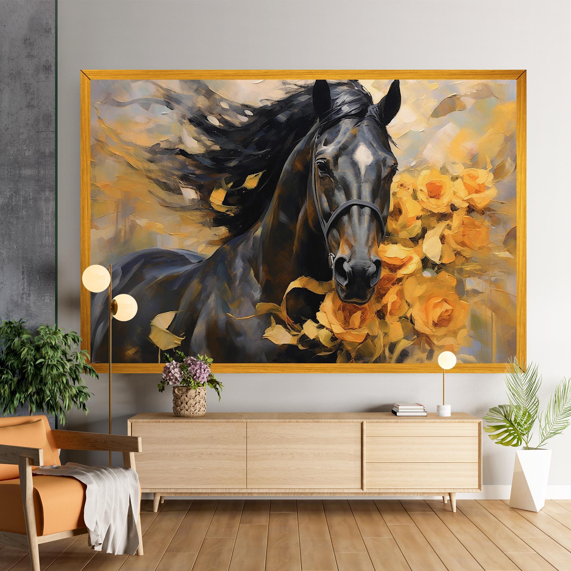 Картина на платно Yellow Roses Horse mockup 9