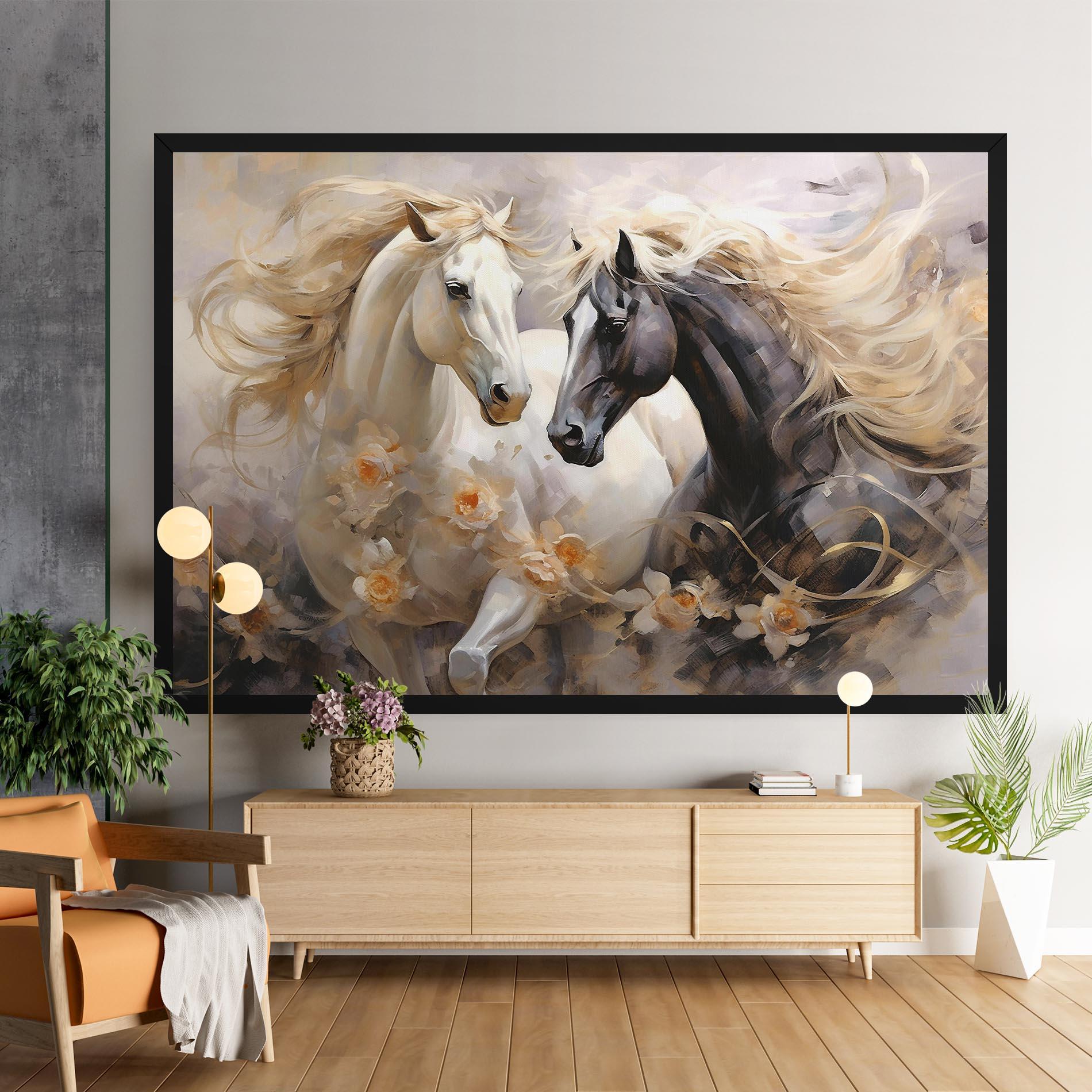 Картина на платно Black And White Horses mockup 9