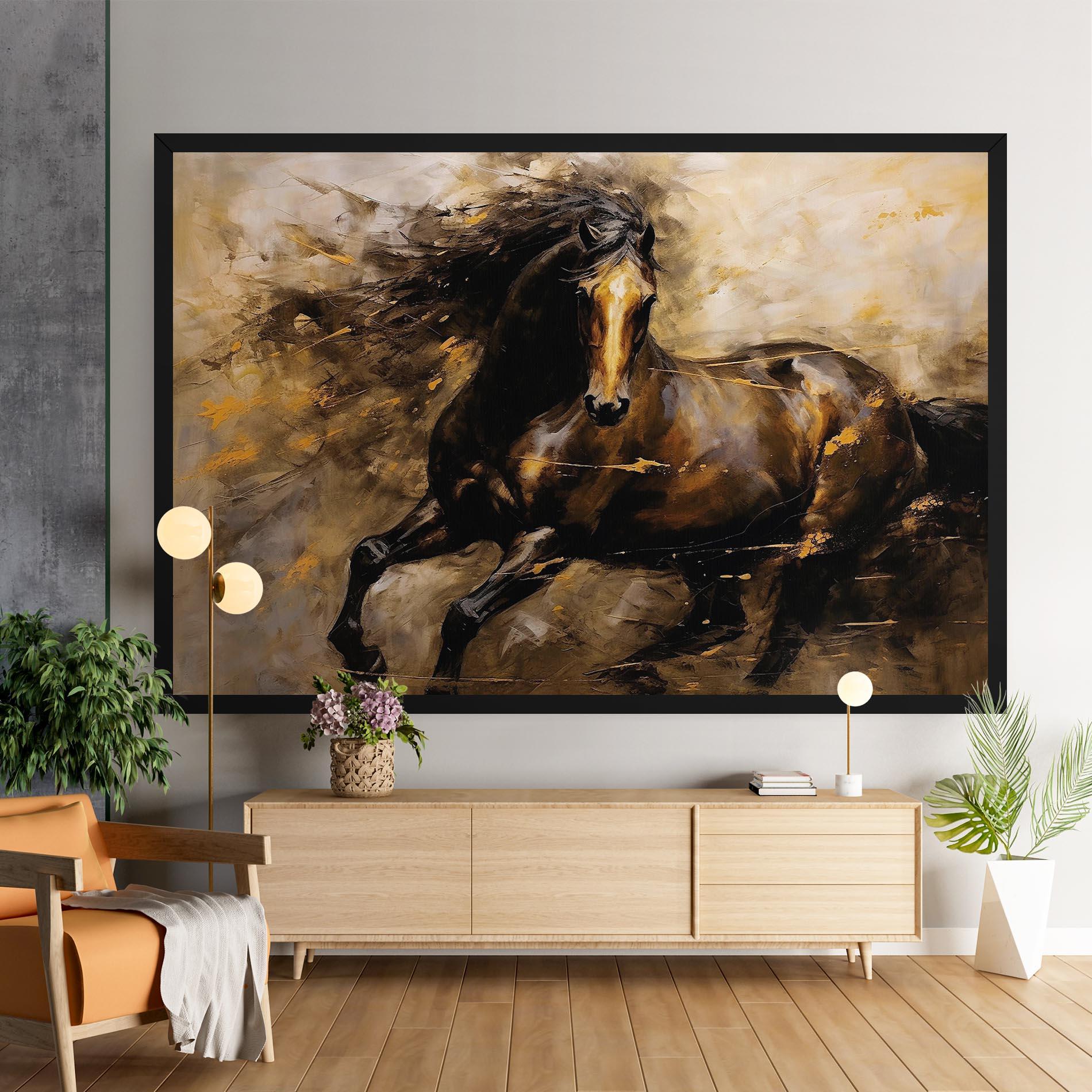 Картина на платно Gold Brown Horse mockup 9