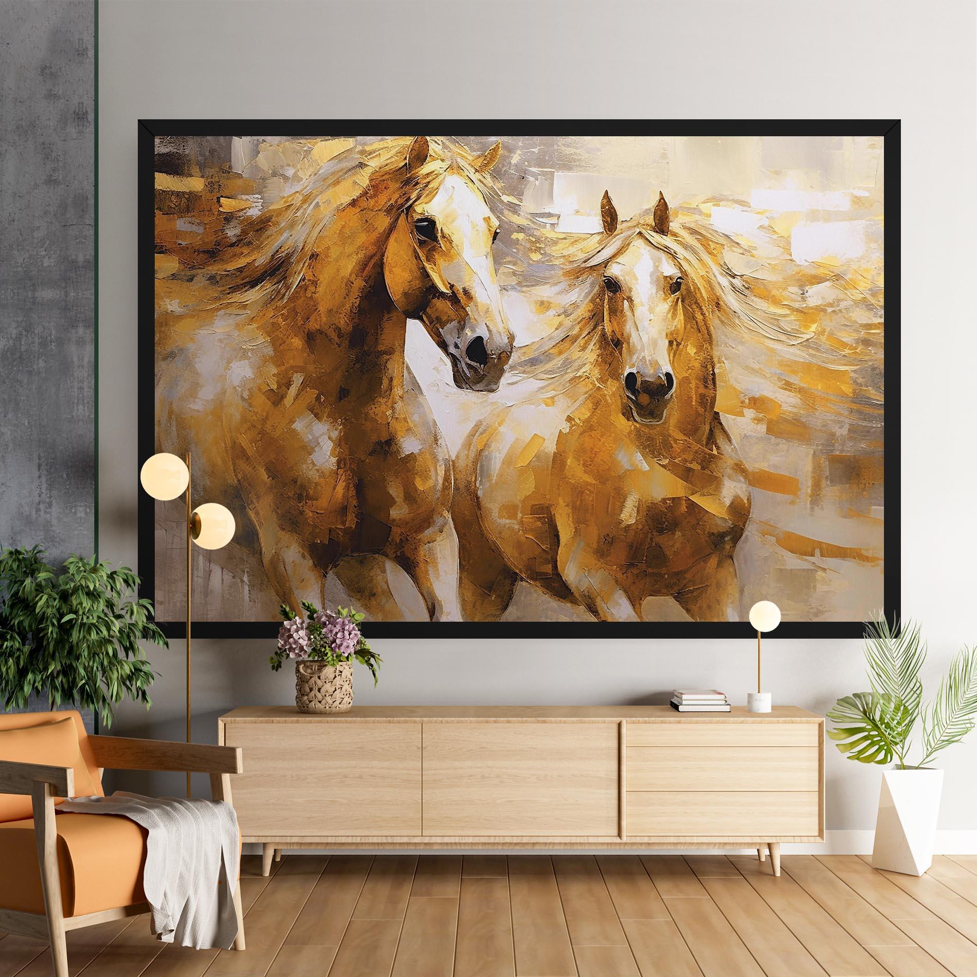 Картина на платно Golden Brown Horses mockup 9