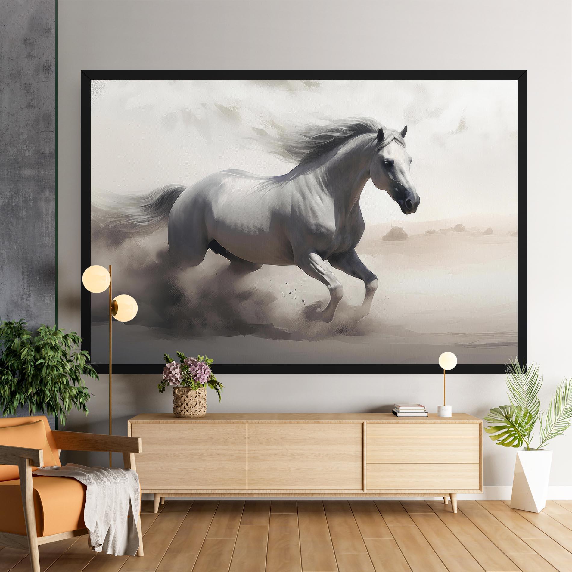 Картина на платно Light Grey Horse Galloping mockup 9