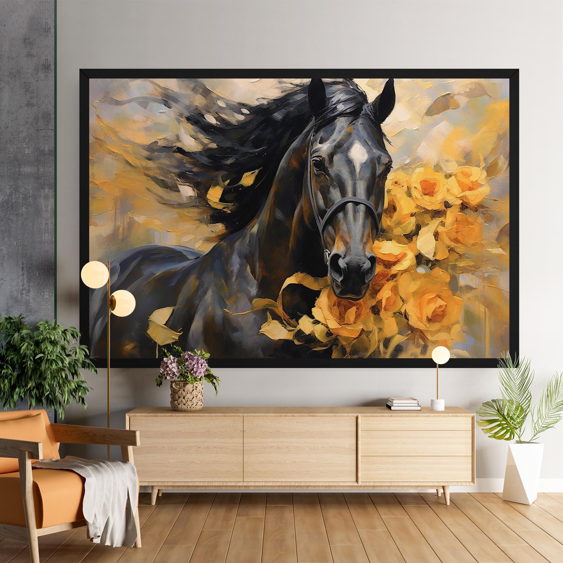 Картина на платно Yellow Roses Horse mockup 9