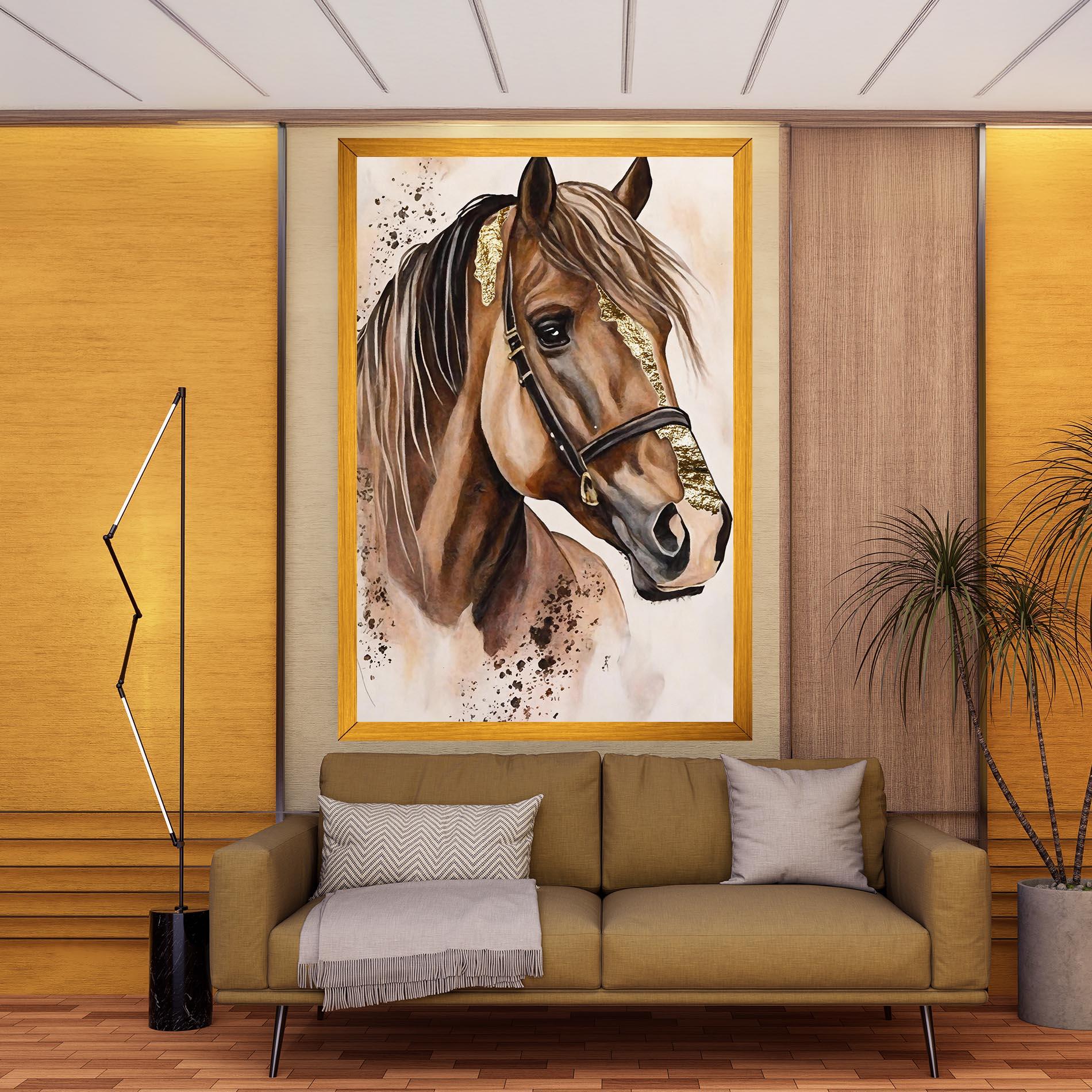 Картина на платно Gold Horse Painting mockup 9