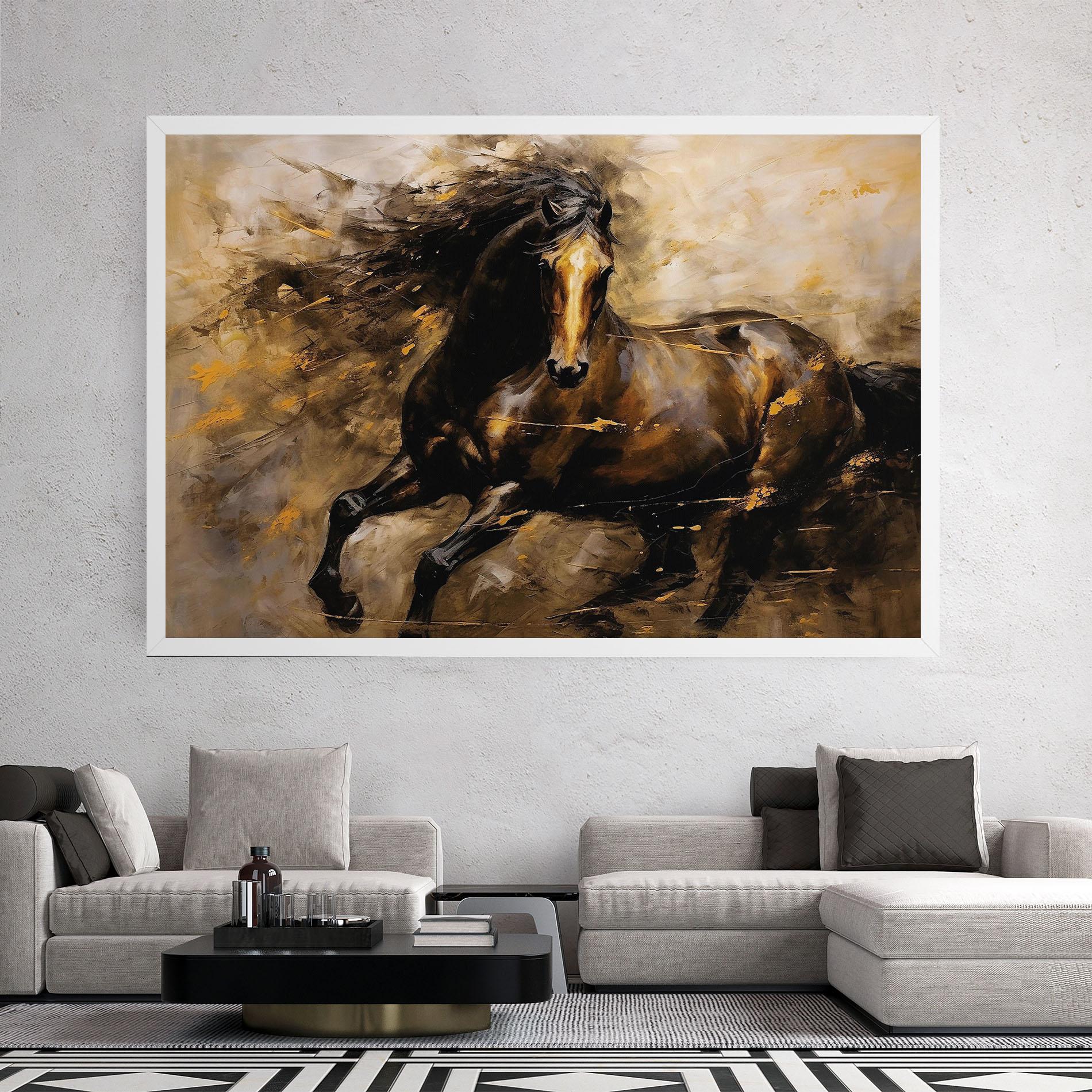 Картина на платно Gold Brown Horse mockup 2