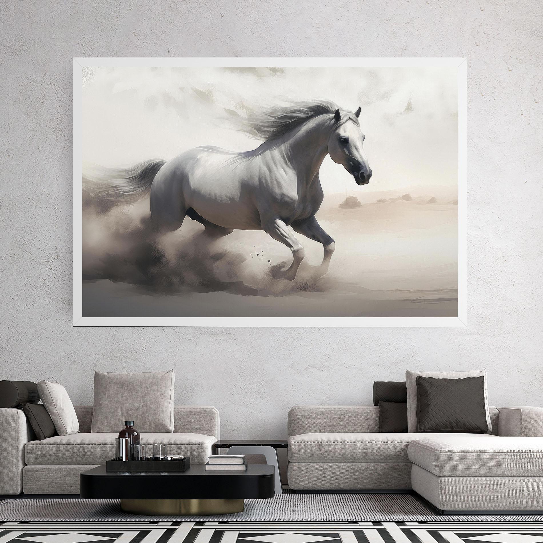 Картина на платно Light Grey Horse Galloping mockup 2