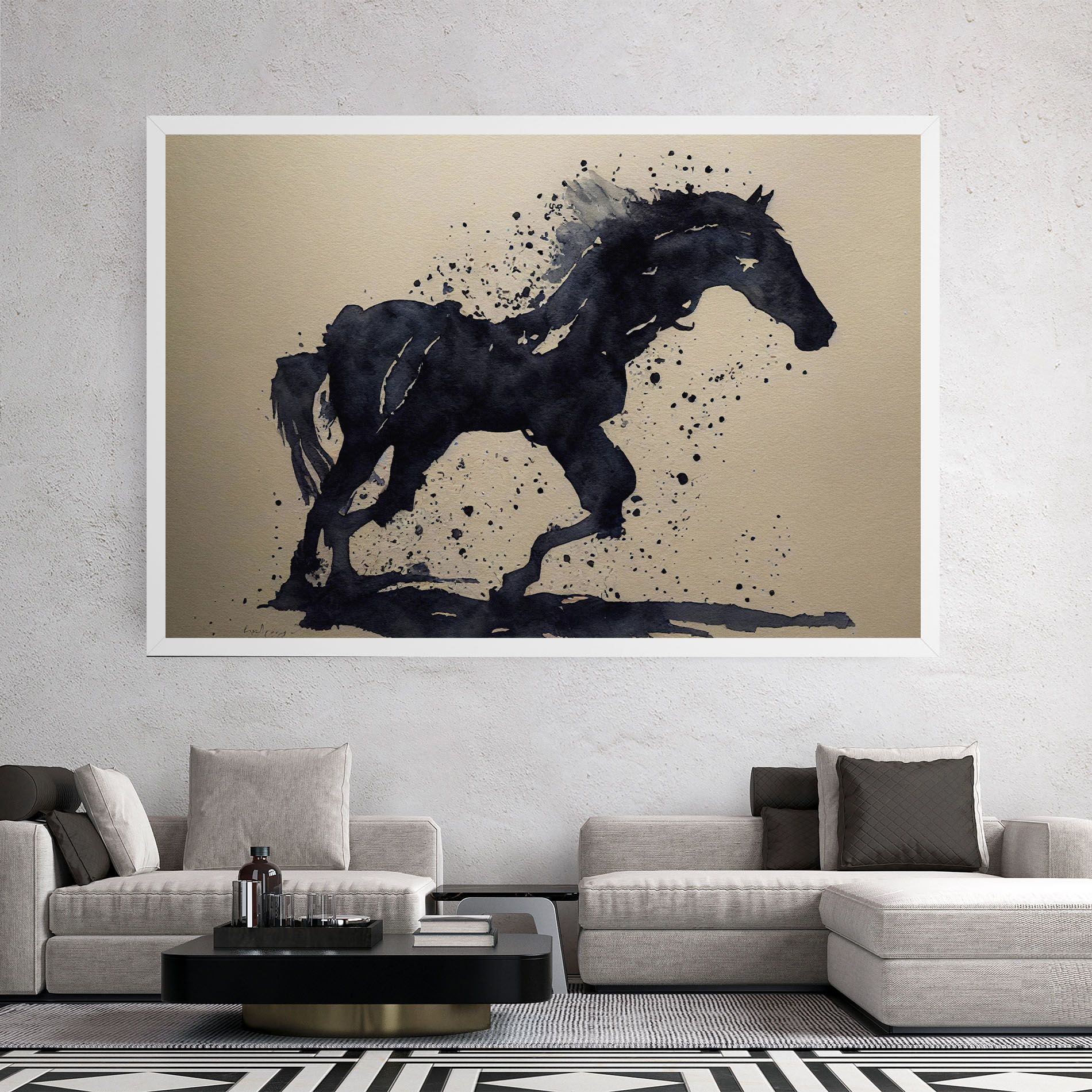 Watercolor Black Horse mockup 2