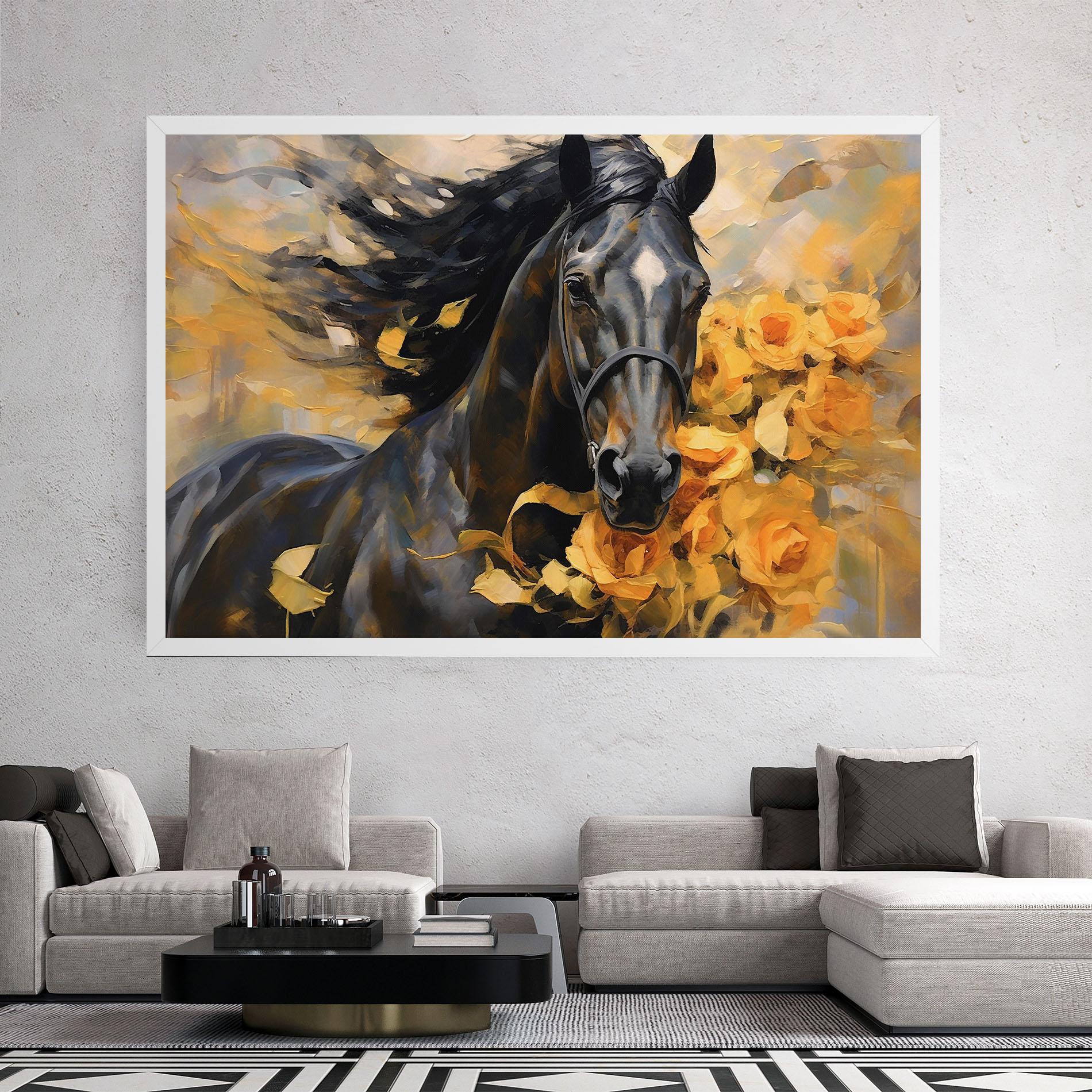 Картина на платно Yellow Roses Horse mockup 2