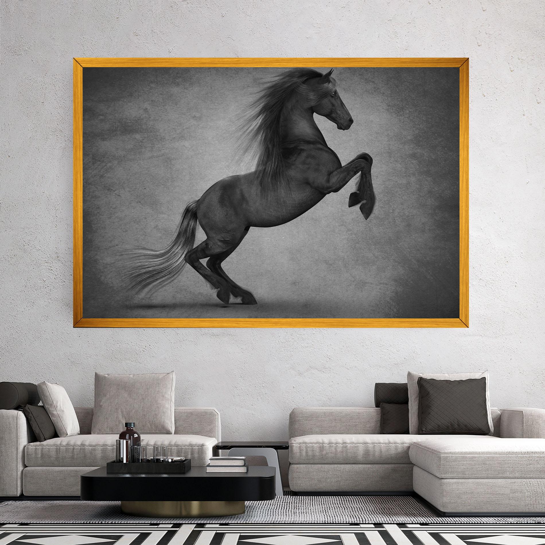 Картина на платно Black Horse Jumping mockup 2
